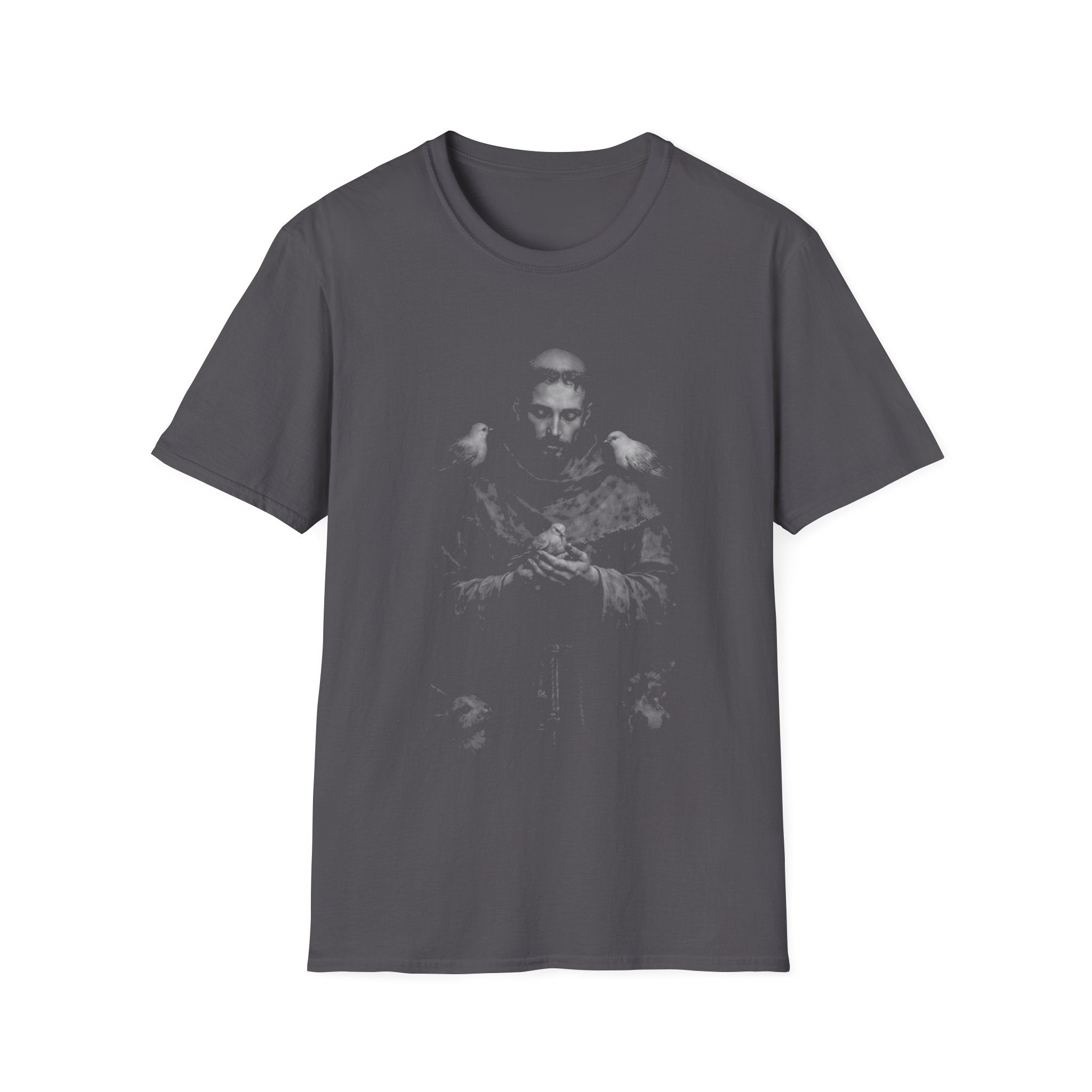 Saint francis of assisi with animals wolf rabbit and doves patron of animals and ecology T-Shirt