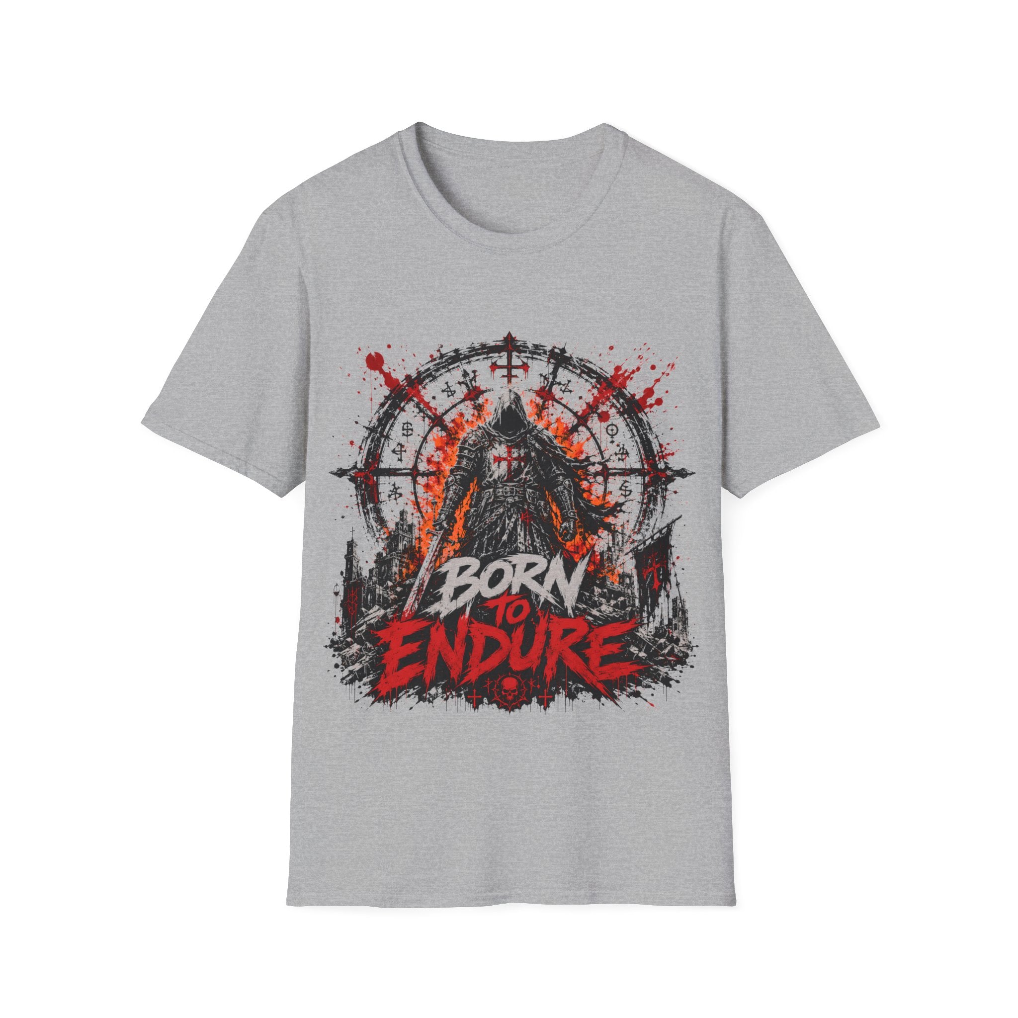 Born To Endure Dark Fantasy Warrior Knight Gothic Crusader Symbol T-Shirt