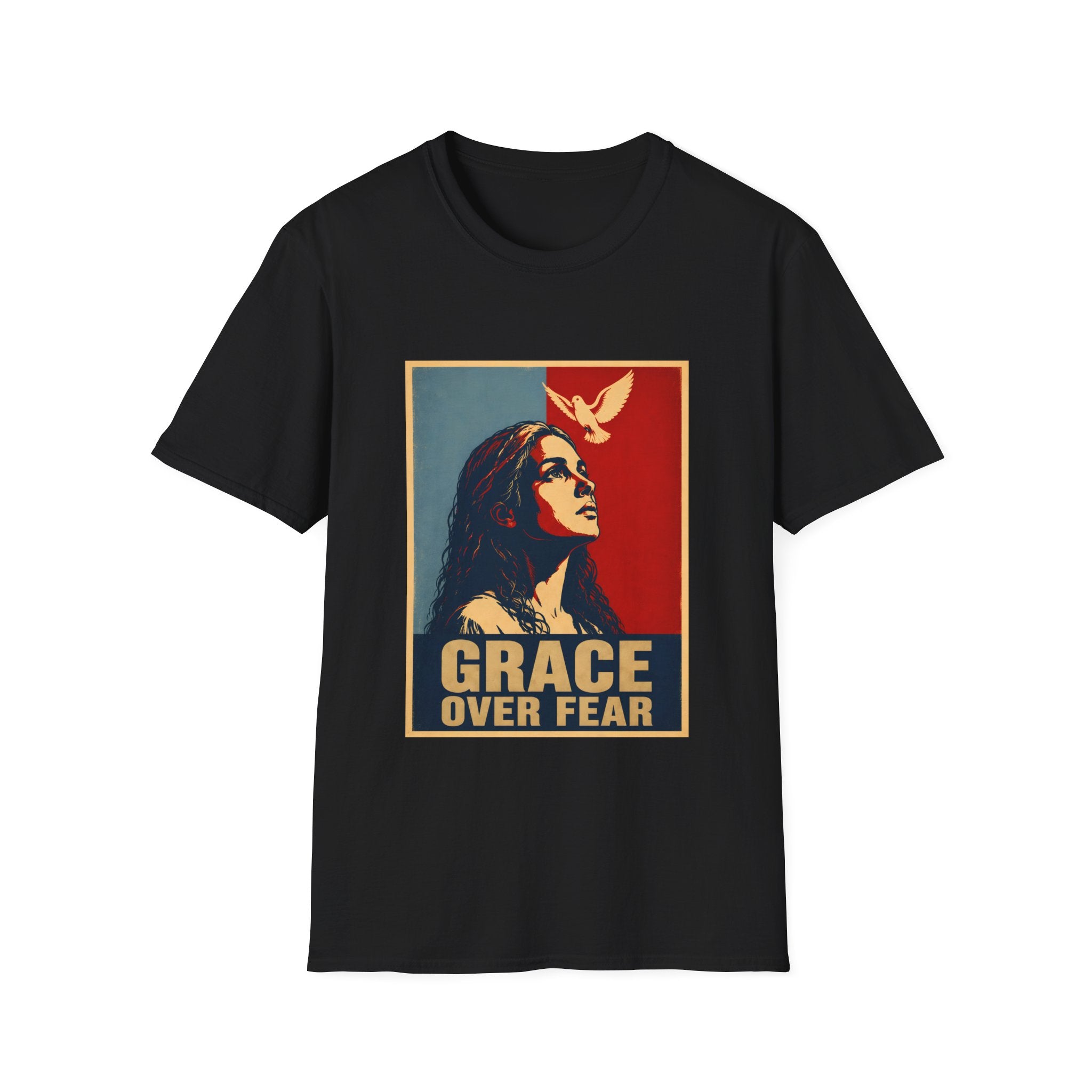 Grace Over Fear Christian Faith Inspirational Dove Woman Religious Hope T-Shirt