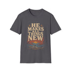He Makes All Things New Revelation 21 5 Western Christian Cowboy Sunrise Bible Verse T-Shirt
