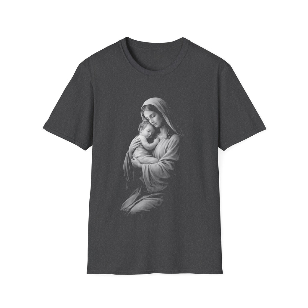 Virgin mary holding baby jesus sacred mother and child christian catholic iconic image T-Shirt