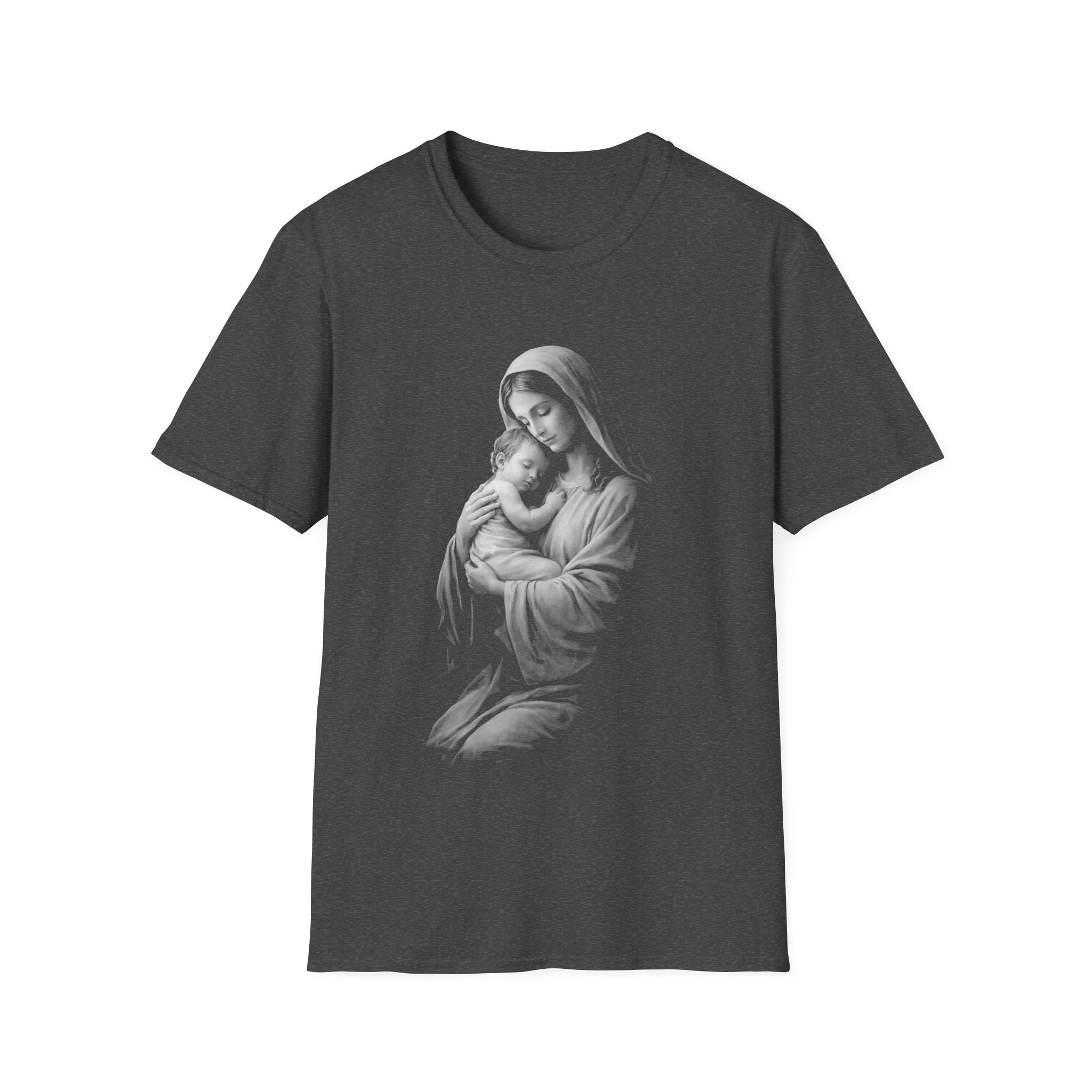 Virgin mary holding baby jesus sacred mother and child christian catholic iconic image T-Shirt