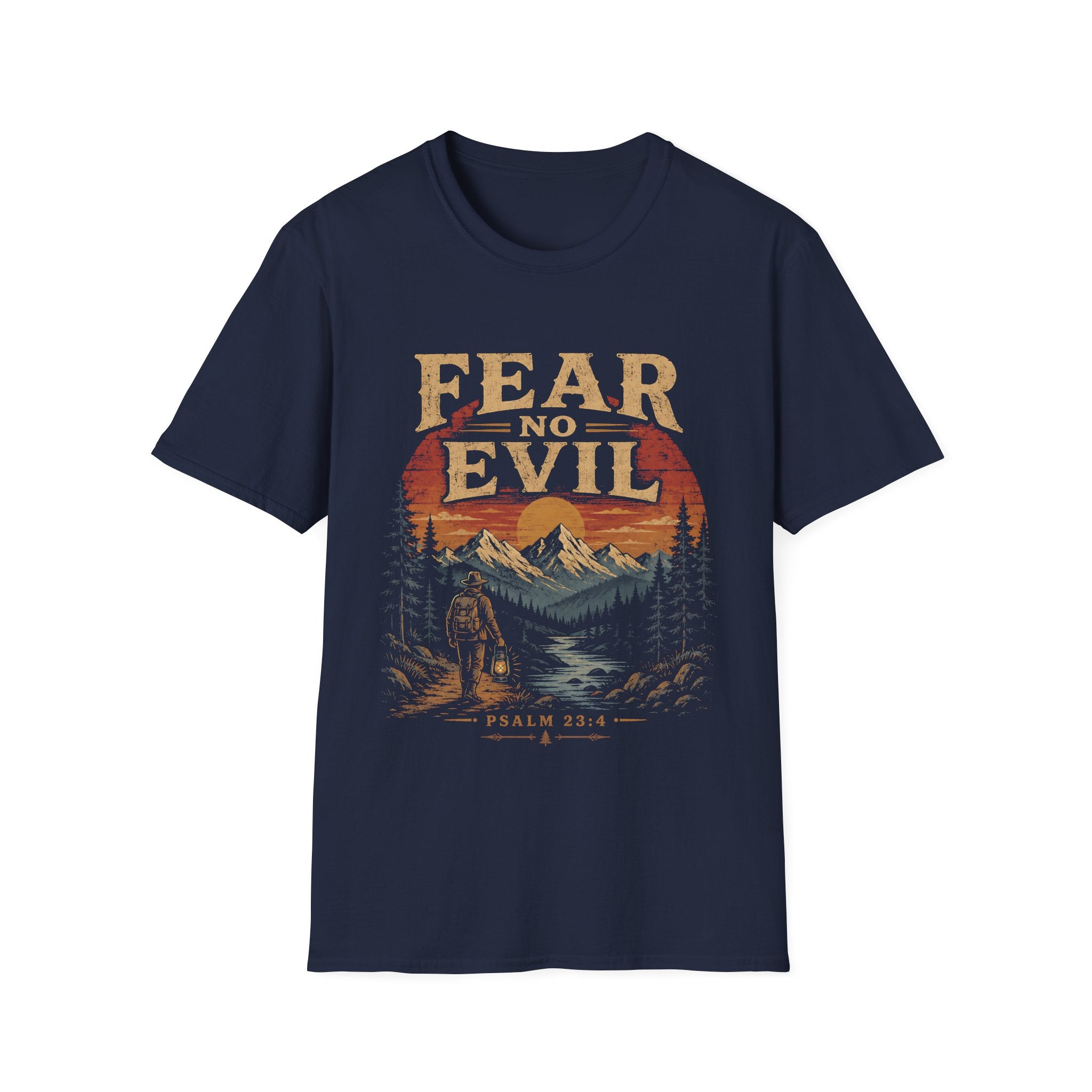 Fear No Evil Psalm 23 4 Christian Hiking Mountain Sunset Wilderness Bible Verse T-Shirt