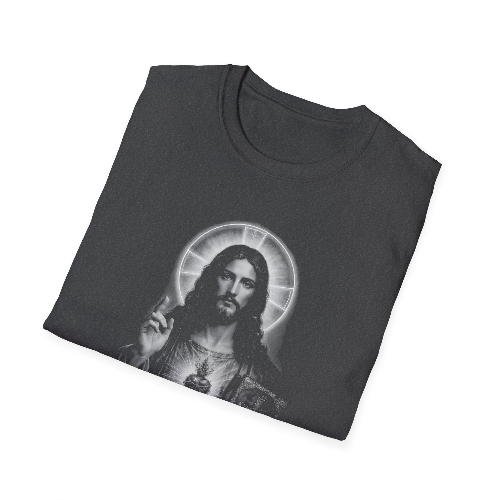 sacred heart of jesus christ with holy bible catholic christian religious image of jesus T-Shirt