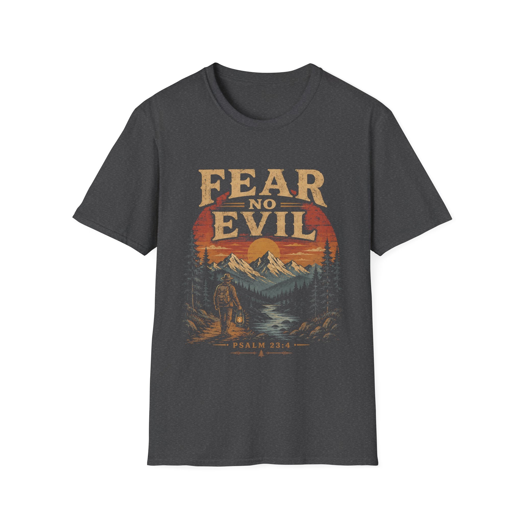 Fear No Evil Psalm 23 4 Christian Hiking Mountain Sunset Wilderness Bible Verse T-Shirt