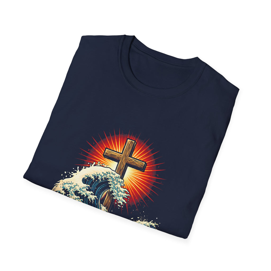 Made new baptized in christ cross and crashing ocean waves renewal T-Shirt