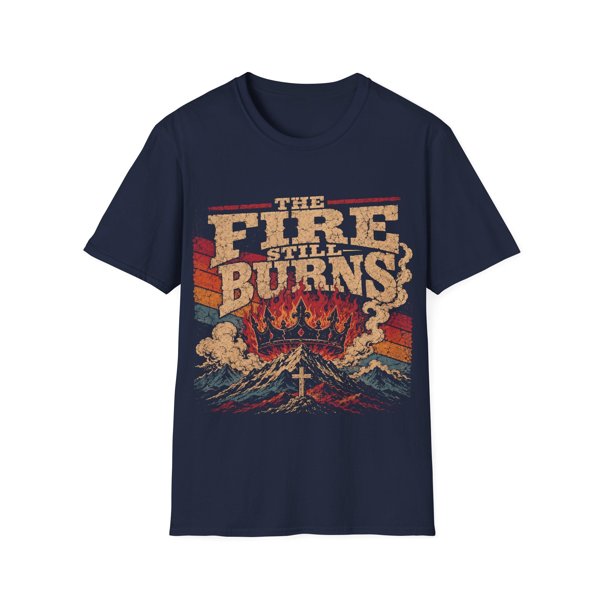 The Fire Still Burns Christian Revival Cross Crown Retro Vintage Faith Jesus T-Shirt
