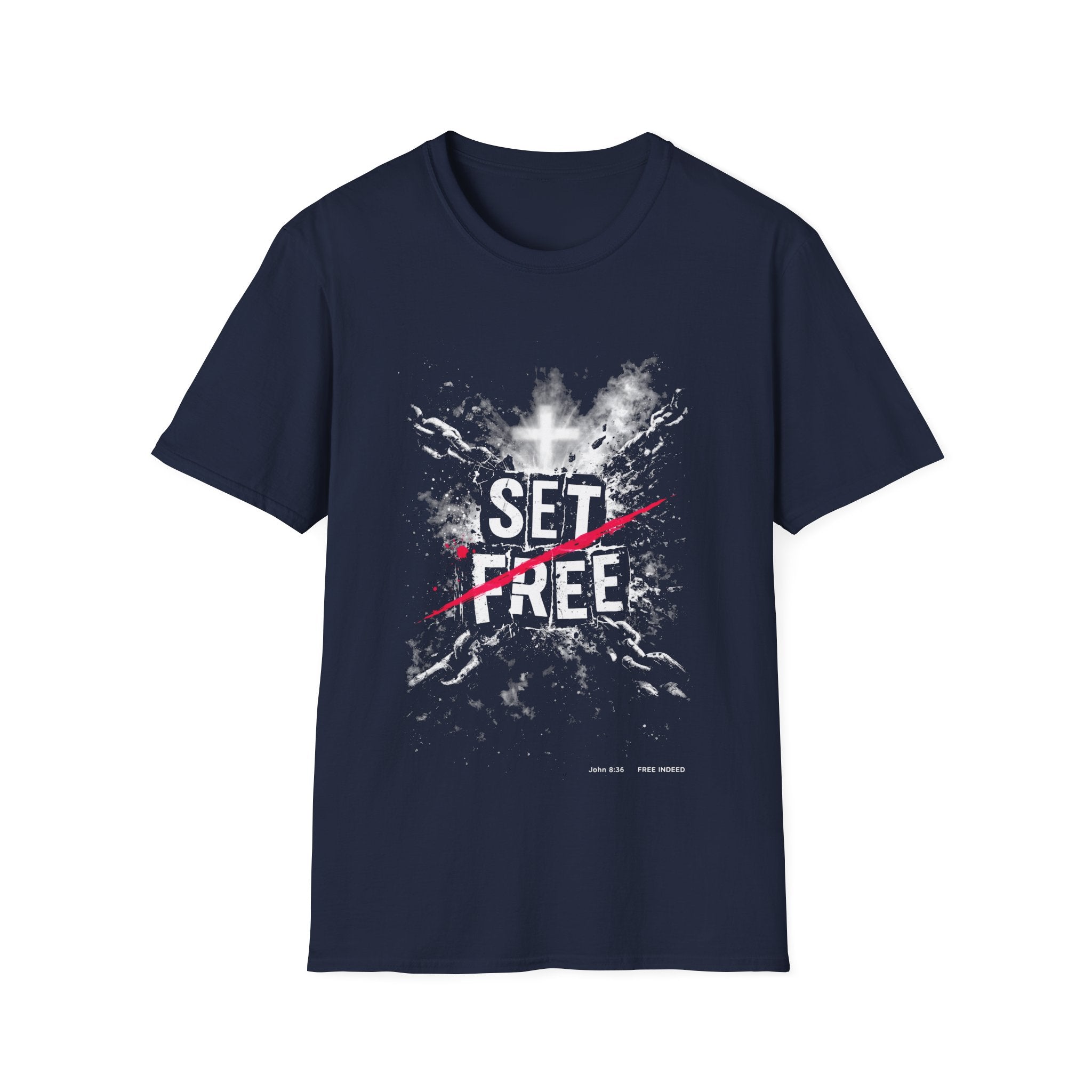 Set free john 8 36 christian cross broken chains easter faith freedom T-Shirt