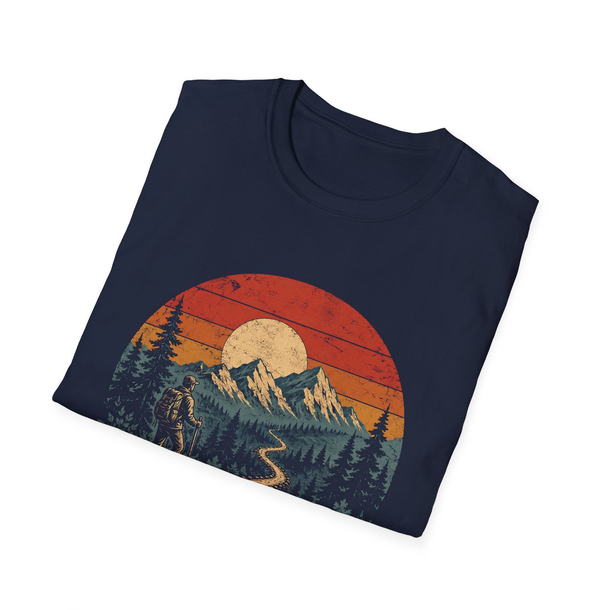 Walk The Narrow Path Matthew 714 Christian Hiking Scripture Art Mountain Trail Sunset Landscape Faith Outdoors T-Shirt