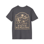The Path Remains Christian Shield Cross Mountain Lake Sunrise Hiking Faith Landscape T-Shirt