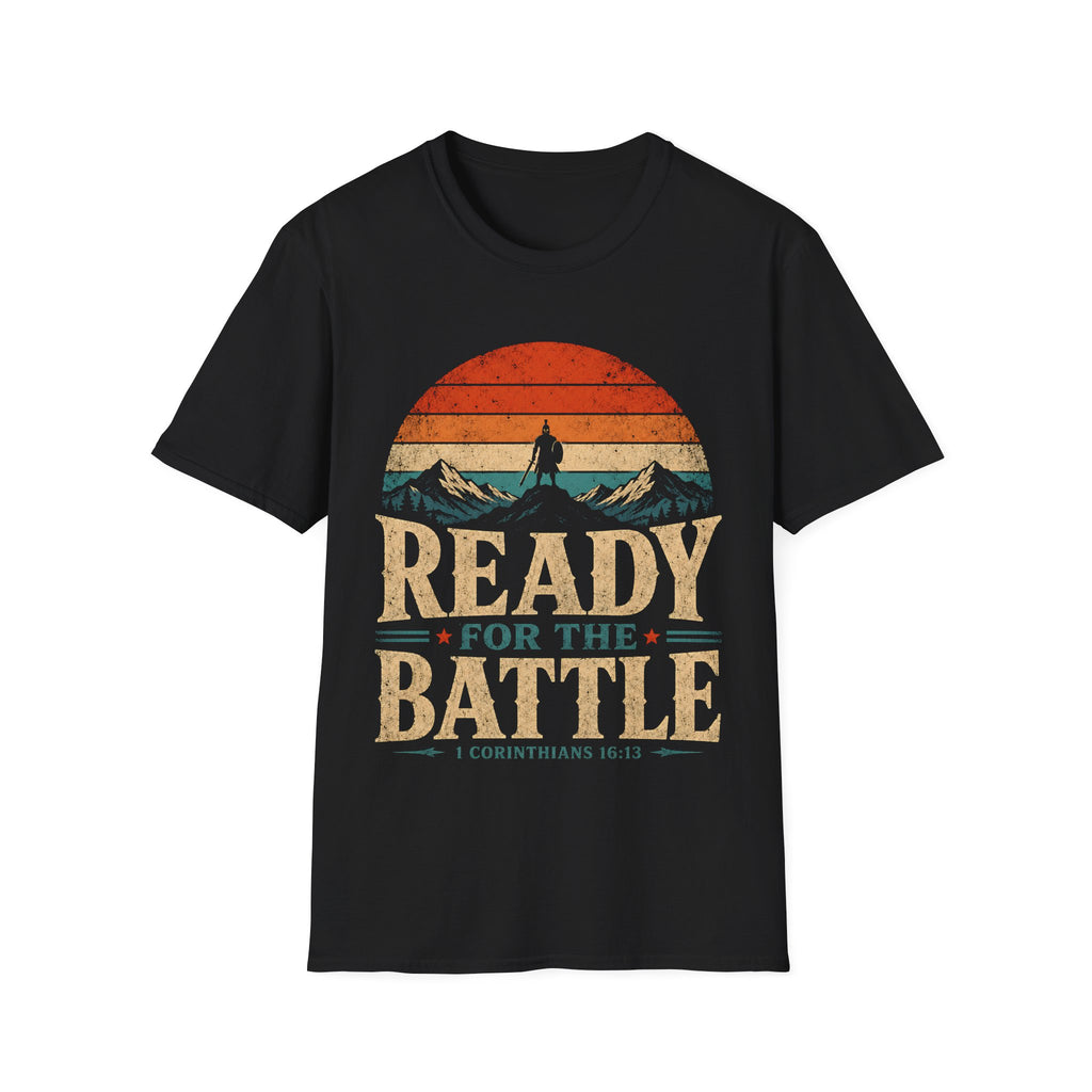 Ready For The Battle 1 Corinthians 16 13 Christian Warrior Mountain Sunset T-Shirt