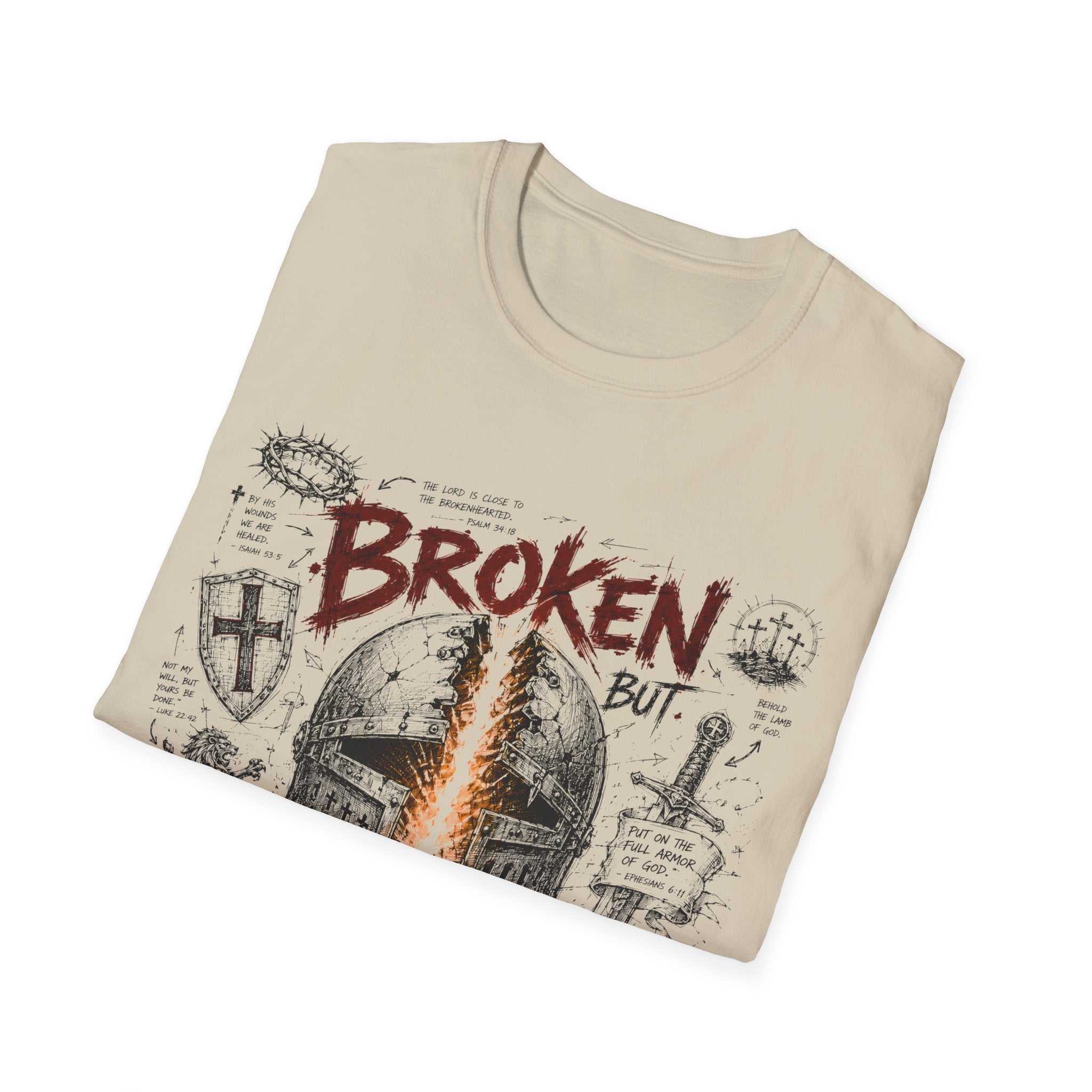 Broken But Redeemed Christian Warrior Armor Of God Faith Over Fear Helmet And Cross T-Shirt