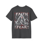 Faith Over Fear Christian Warrior Knight With Cross Storm Gothic Crusader Art Faith Over Fear Scripture Theme T-Shirt