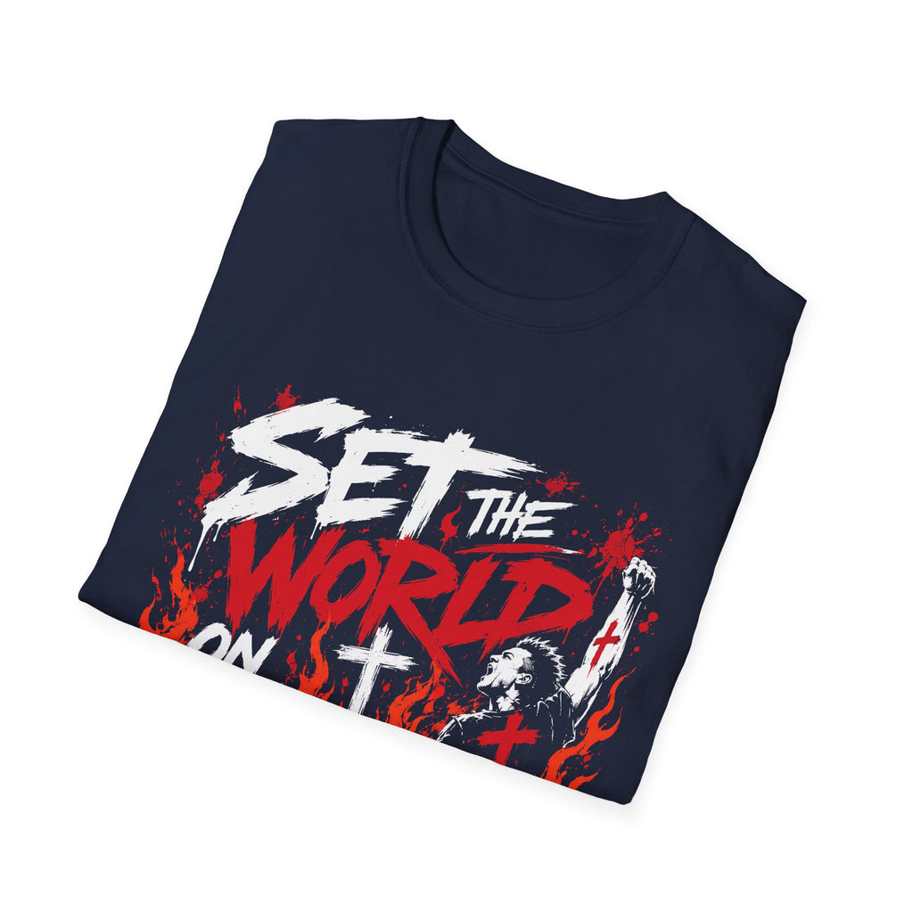 Set The World On Fire Jesus Is King Christian Revival Youth Ministry Evangelism Art T-Shirt