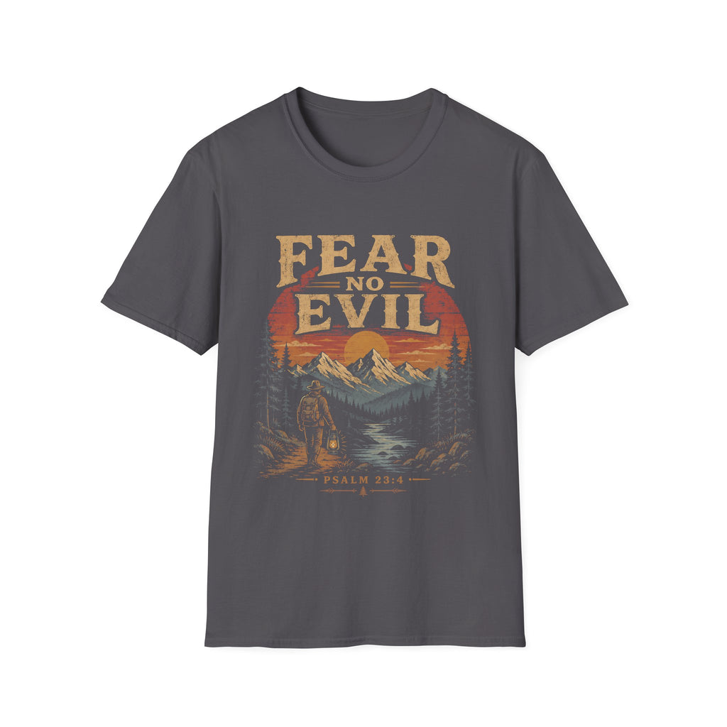 Fear No Evil Psalm 23 4 Christian Hiking Mountain Sunset Wilderness Bible Verse T-Shirt