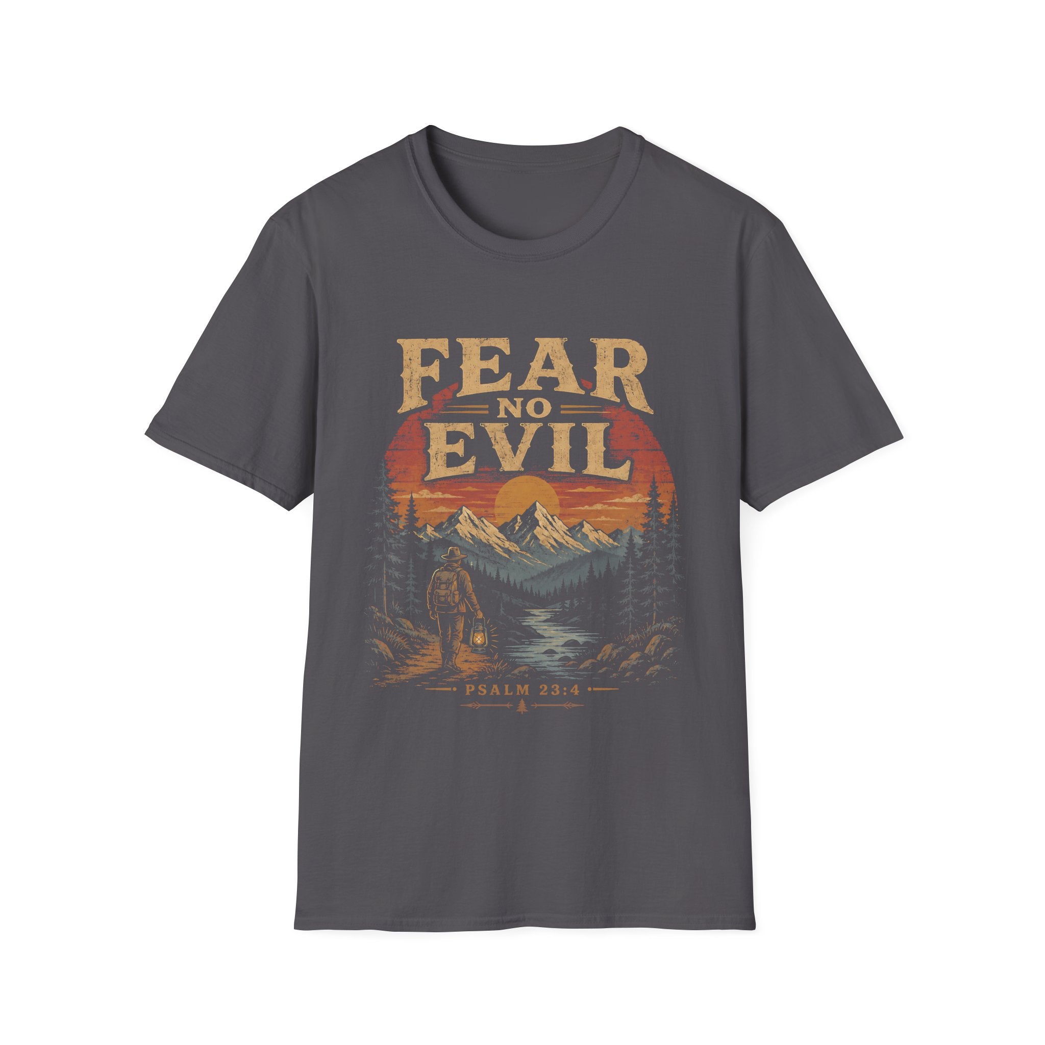 Fear No Evil Psalm 23 4 Christian Hiking Mountain Sunset Wilderness Bible Verse T-Shirt