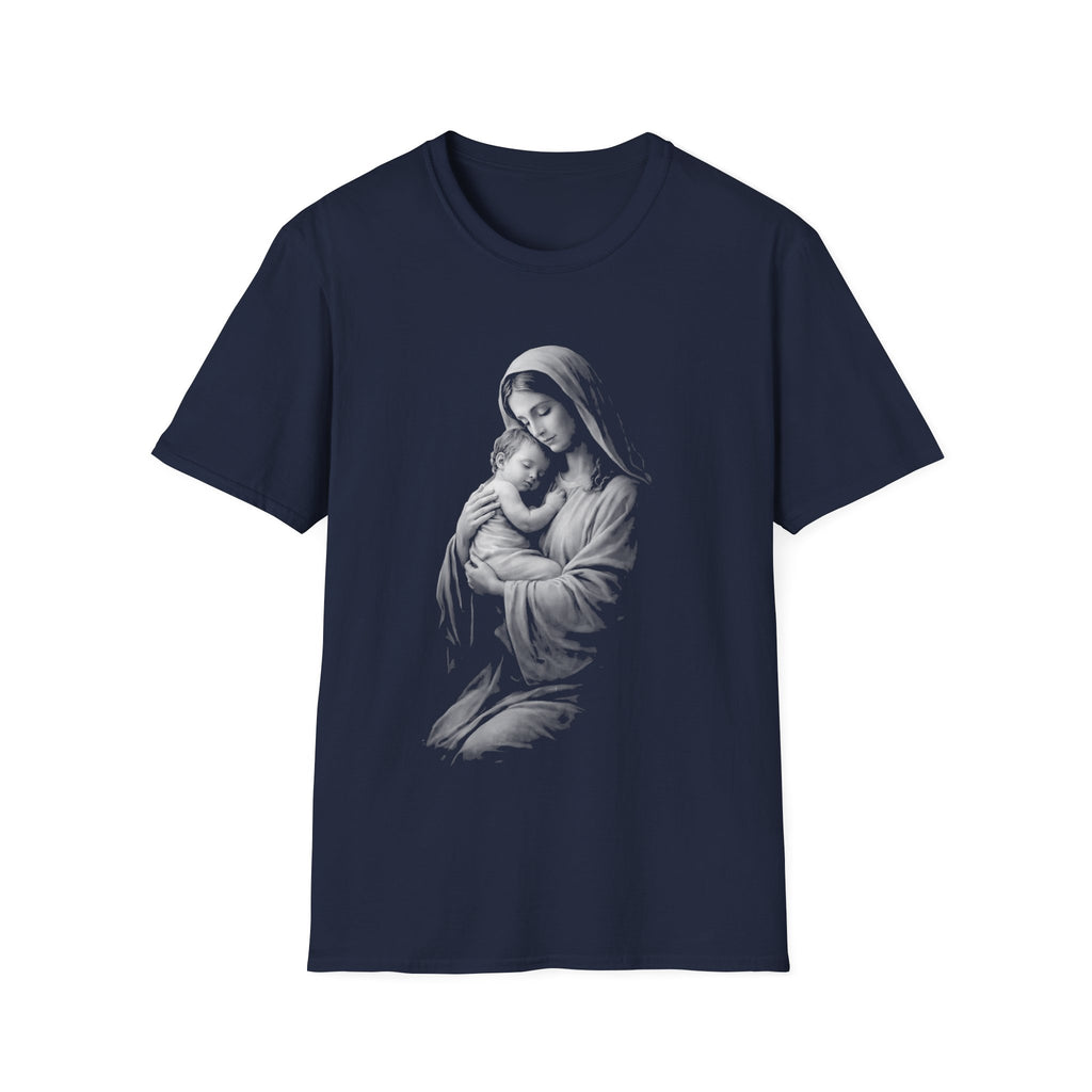 Virgin mary holding baby jesus sacred mother and child christian catholic iconic image T-Shirt