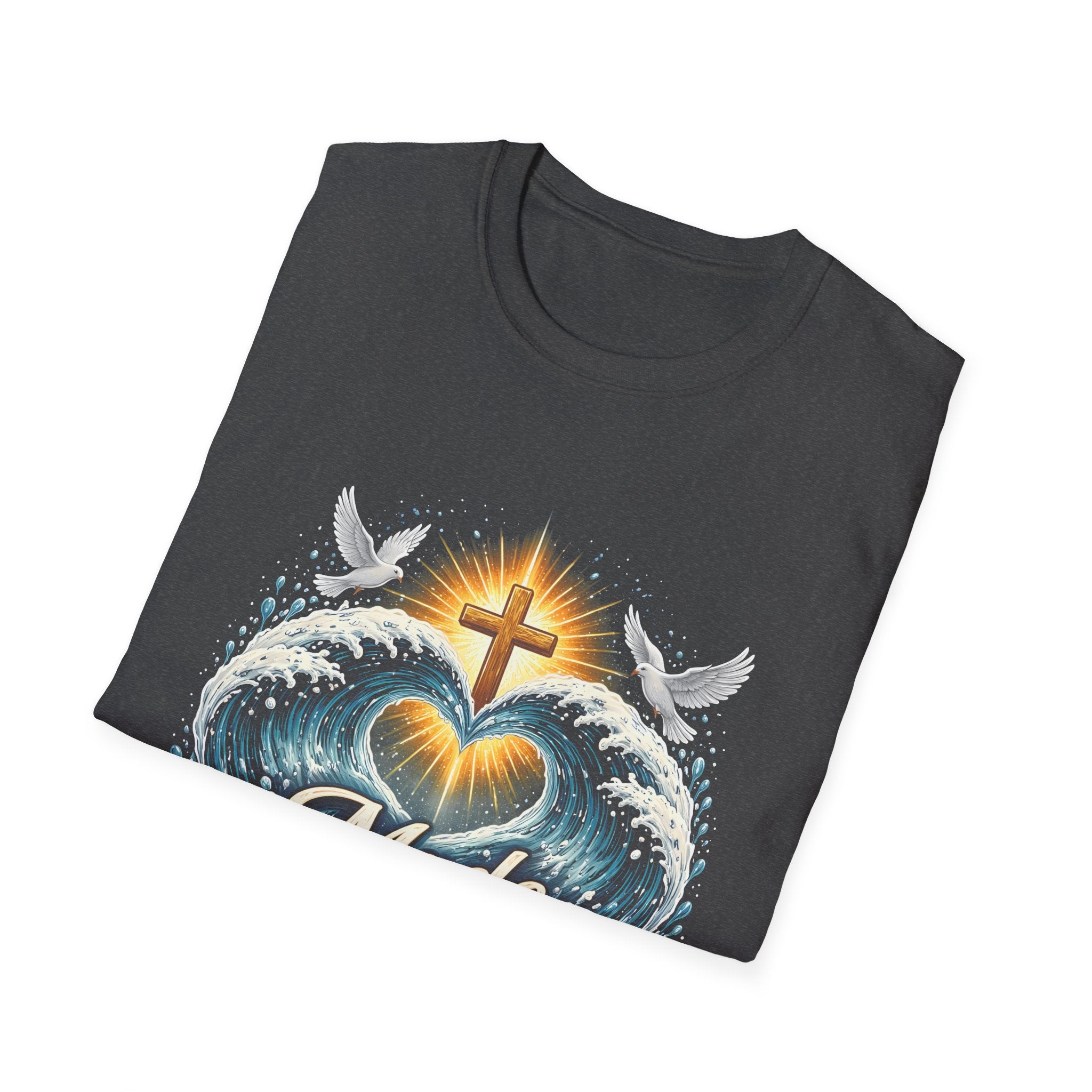 Made new christian baptism renewal cross heart waves doves faith T-Shirt