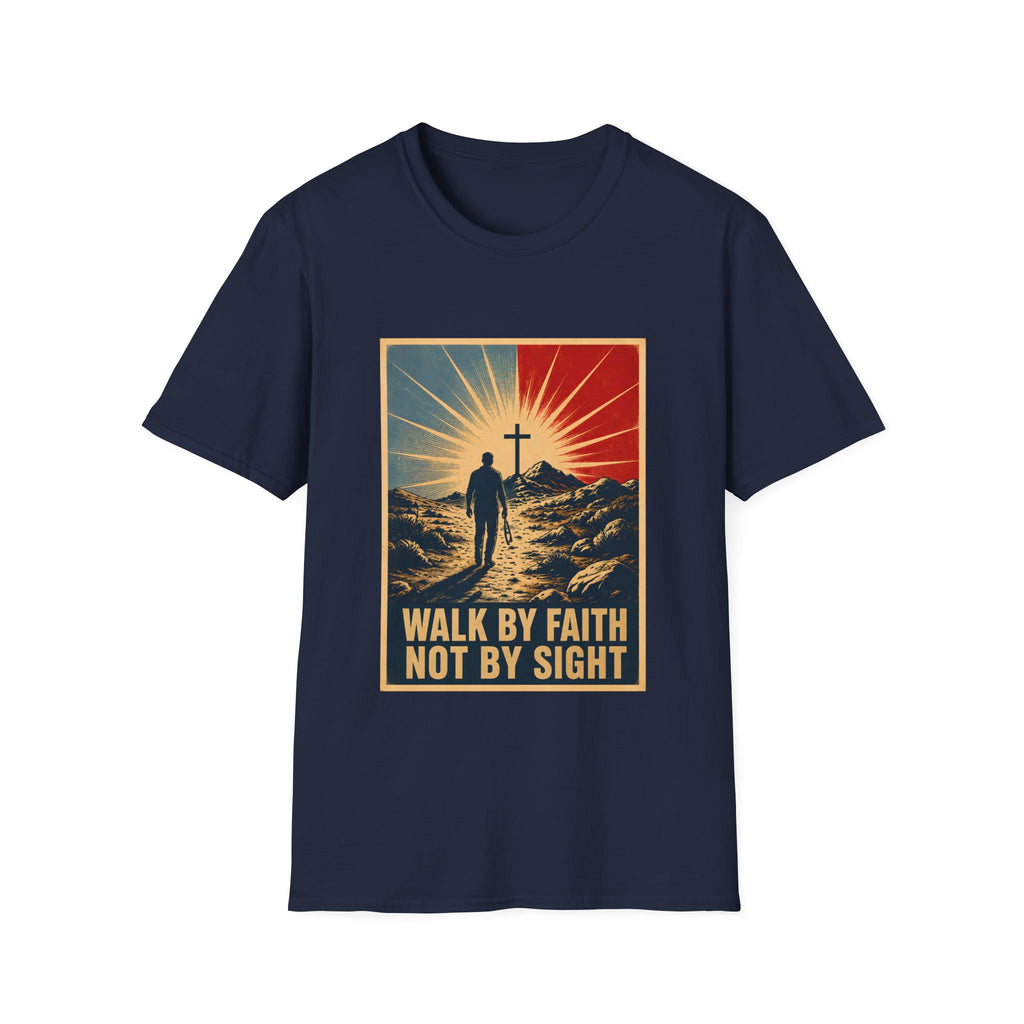 Walk By Faith Not By Sight Christian Cross Sunset Bible Verse Inspirational T-Shirt