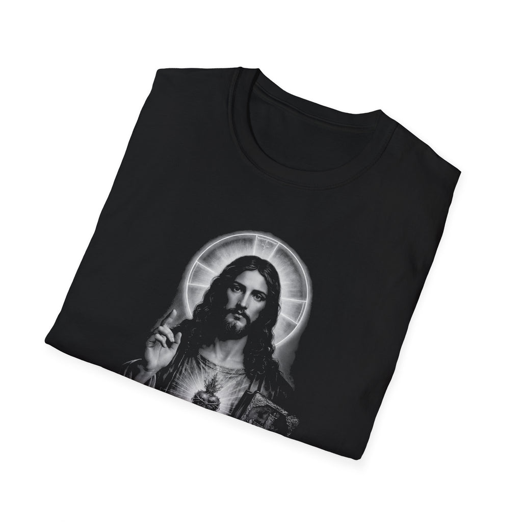sacred heart of jesus christ with holy bible catholic christian religious image of jesus T-Shirt