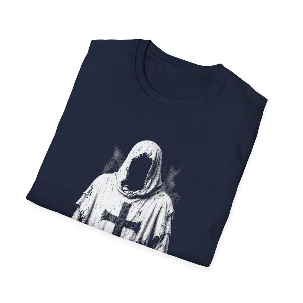Hooded Crusader Phantom With Tattered Cross Robe Dark Gothic Grim Reaper Aesthetic T-Shirt