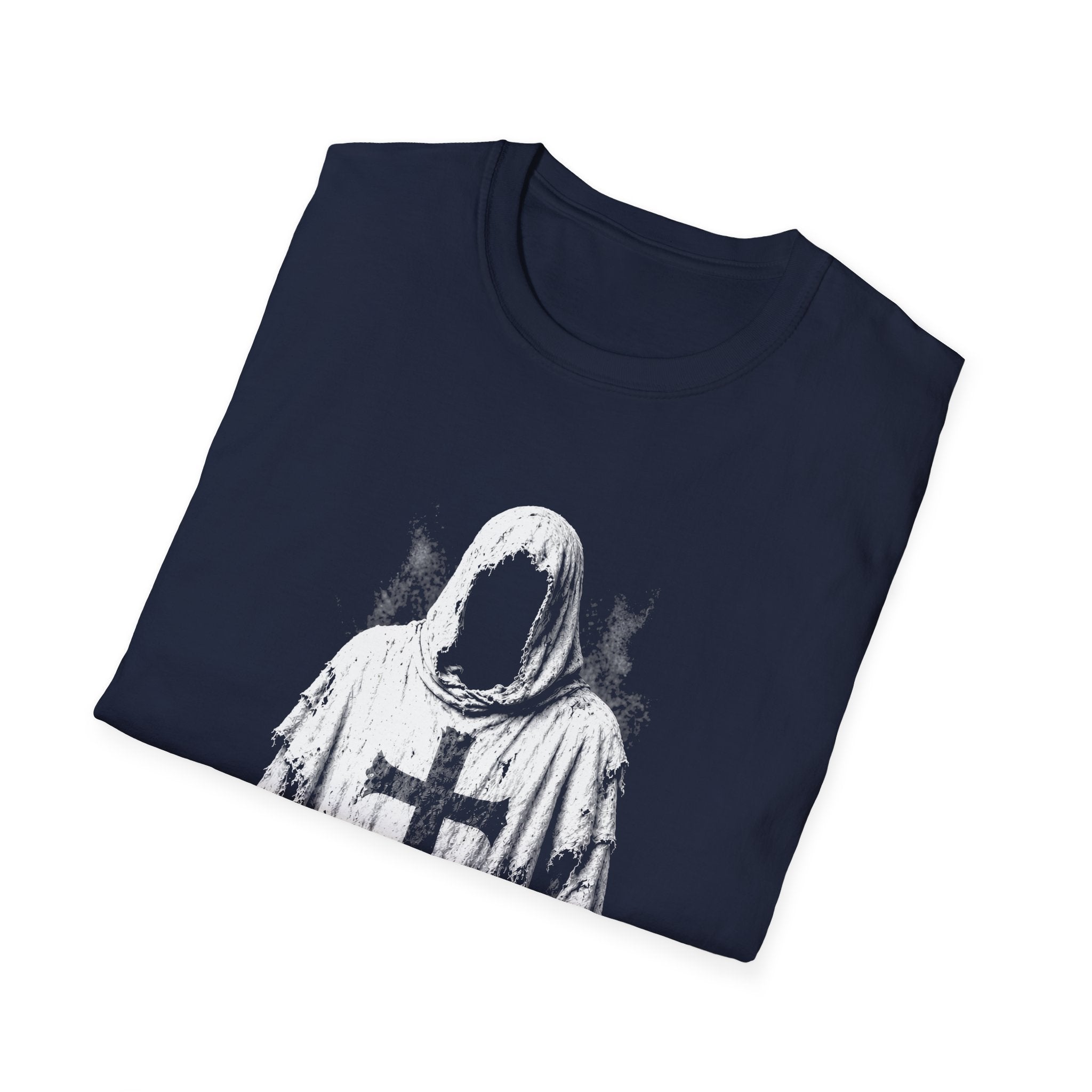 Hooded Crusader Phantom With Tattered Cross Robe Dark Gothic Grim Reaper Aesthetic T-Shirt