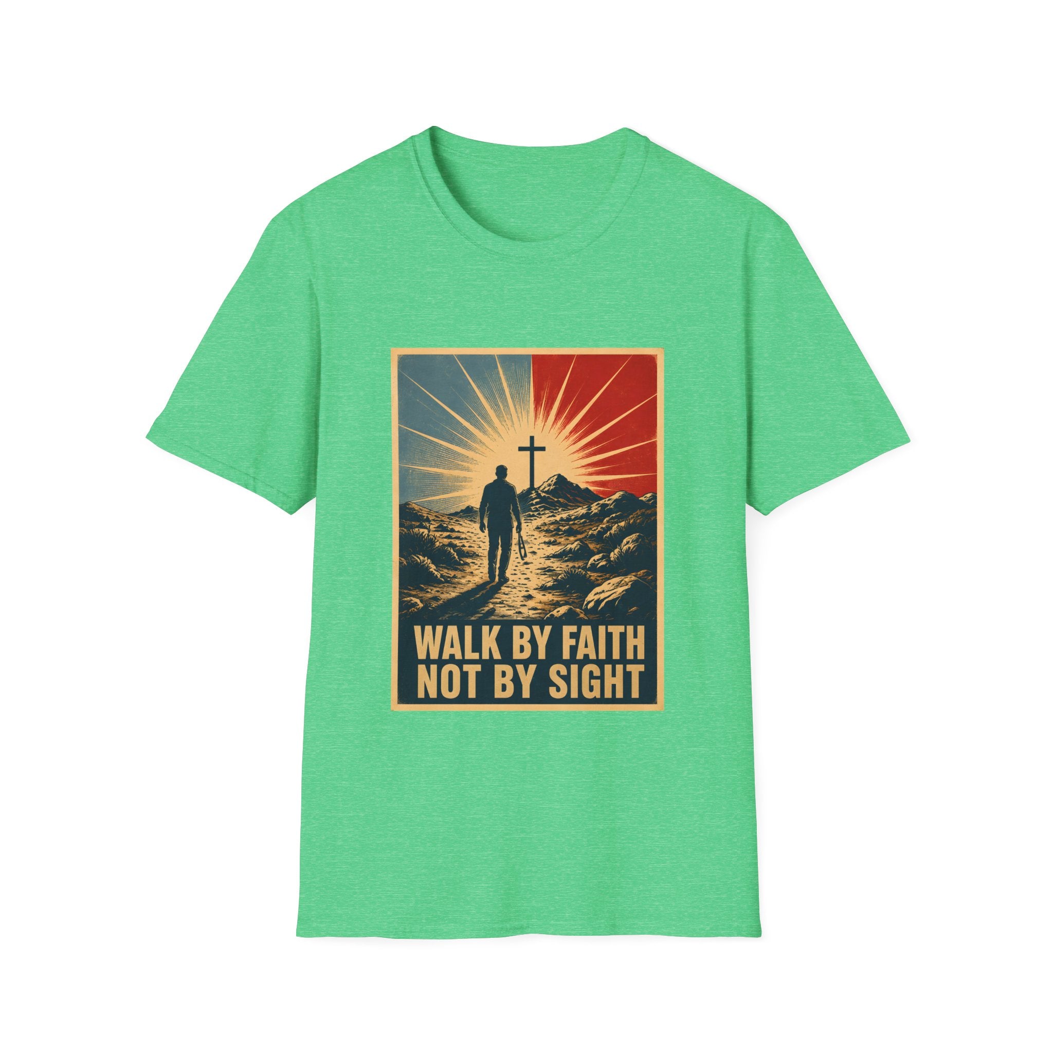 Walk By Faith Not By Sight Christian Cross Sunset Bible Verse Inspirational T-Shirt