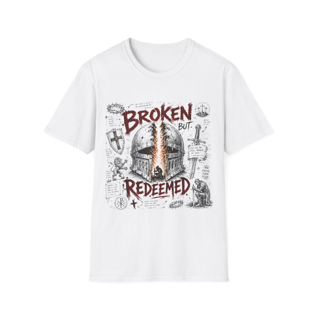 Broken But Redeemed Christian Warrior Armor Of God Faith Over Fear Helmet And Cross T-Shirt