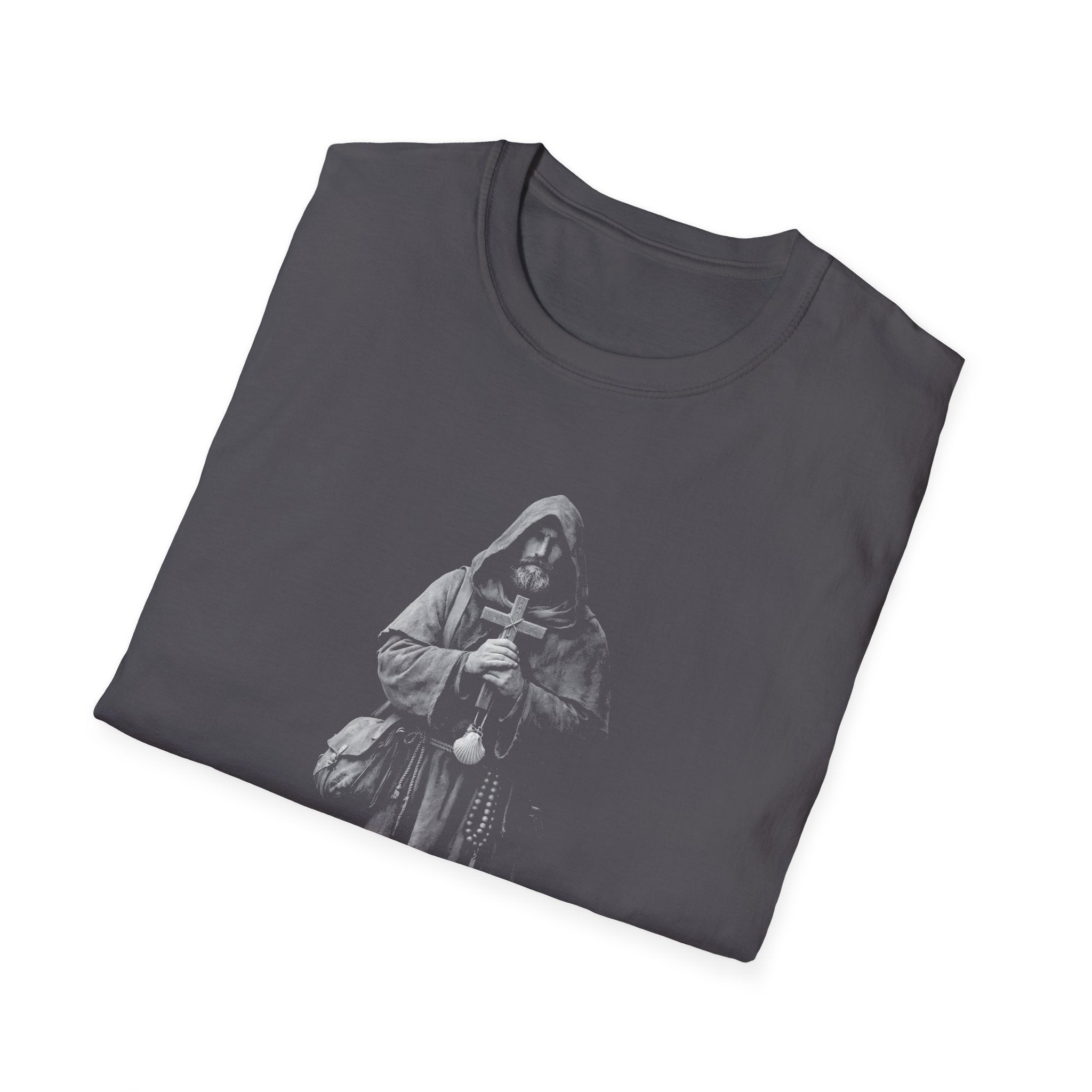 Psalm 23 4 even though i walk through the valley of shadow and death christian monk holding cross T-Shirt