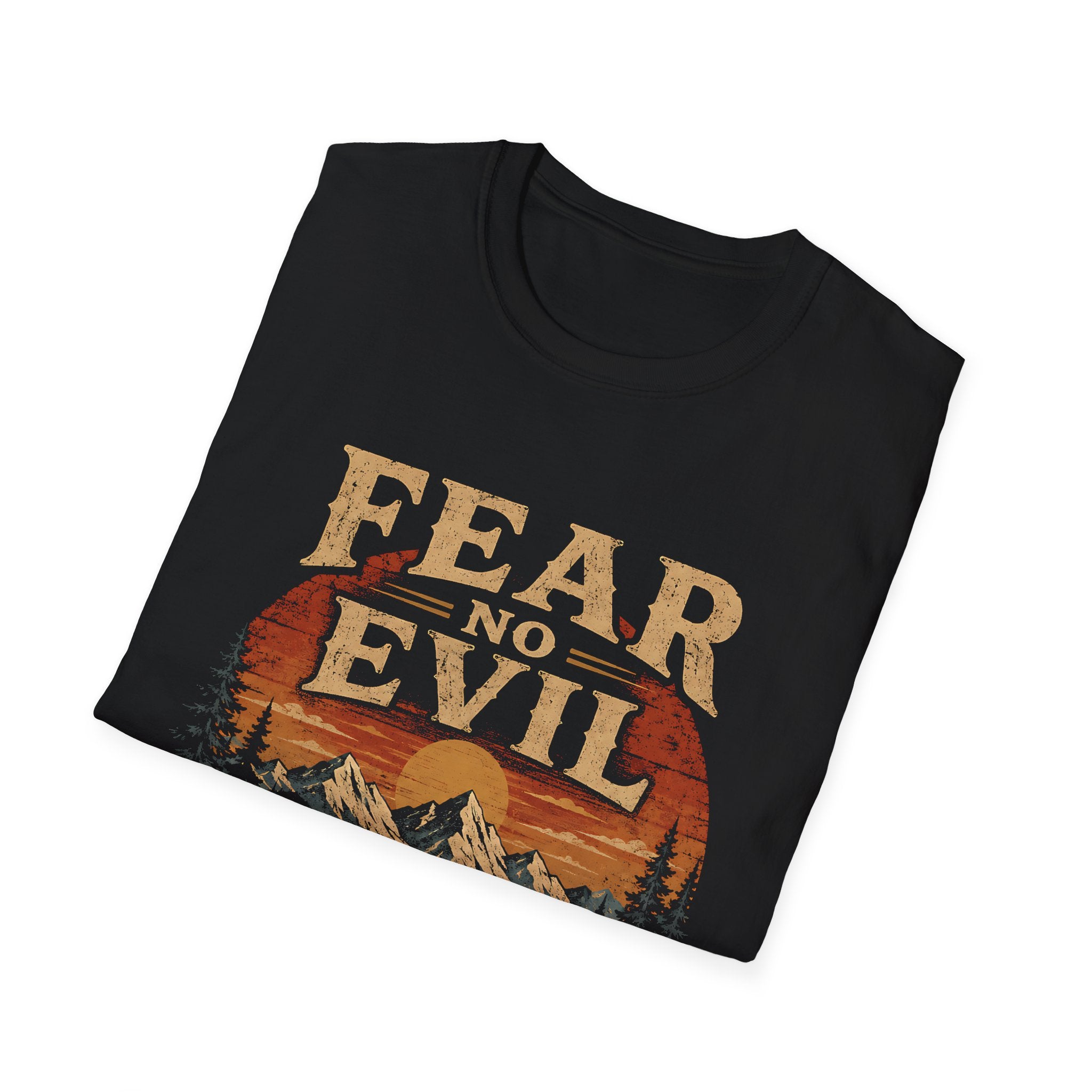 Fear No Evil Psalm 23 4 Christian Hiking Mountain Sunset Wilderness Bible Verse T-Shirt