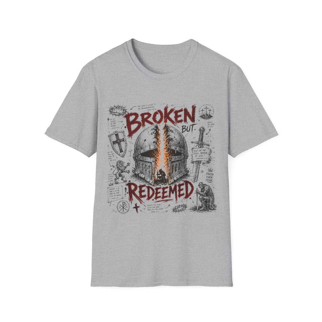 Broken But Redeemed Christian Warrior Armor Of God Faith Over Fear Helmet And Cross T-Shirt