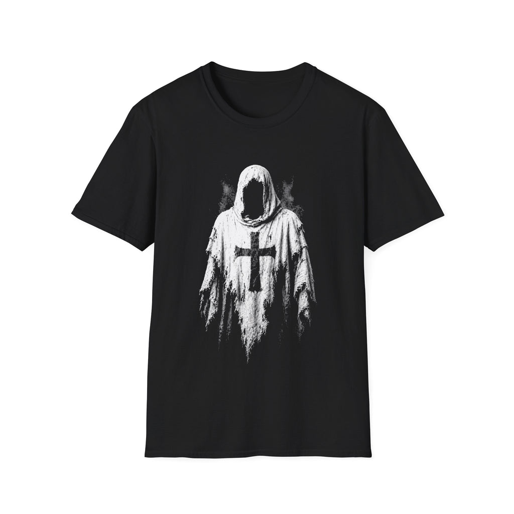 Hooded Crusader Phantom With Tattered Cross Robe Dark Gothic Grim Reaper Aesthetic T-Shirt