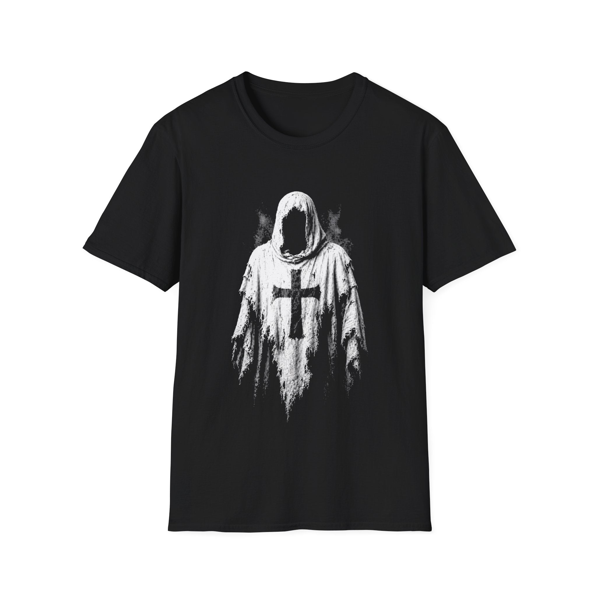 Hooded Crusader Phantom With Tattered Cross Robe Dark Gothic Grim Reaper Aesthetic T-Shirt