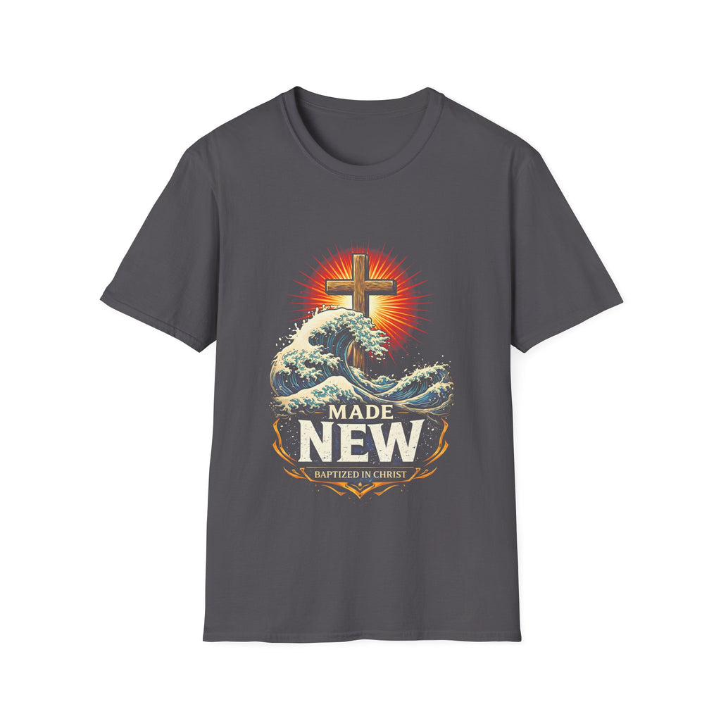 Made new baptized in christ cross and crashing ocean waves renewal T-Shirt