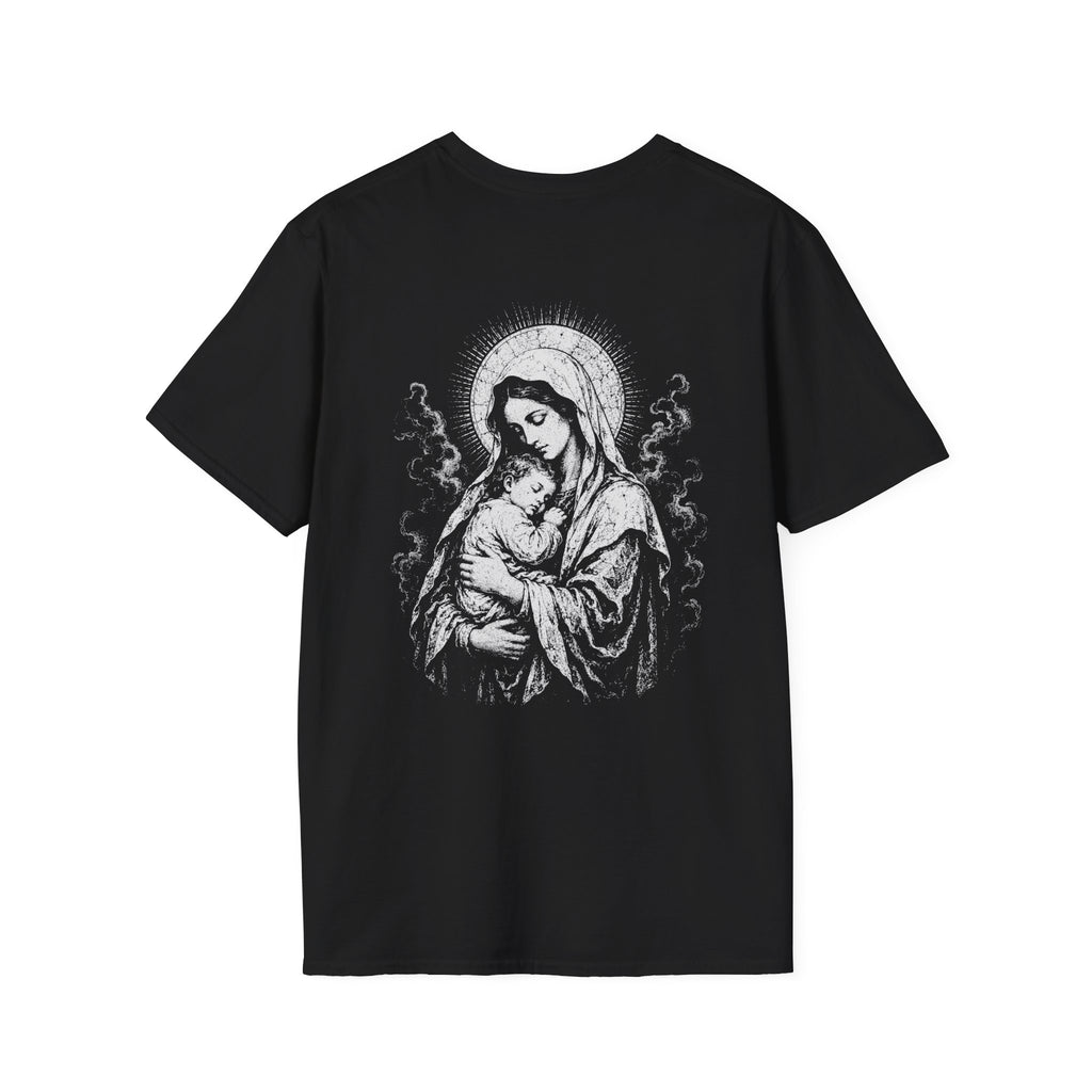 BACKPRINT Virgin Mary And Baby Jesus Sacred Mother And Child Christian Catholic Religious Icon T-Shirt