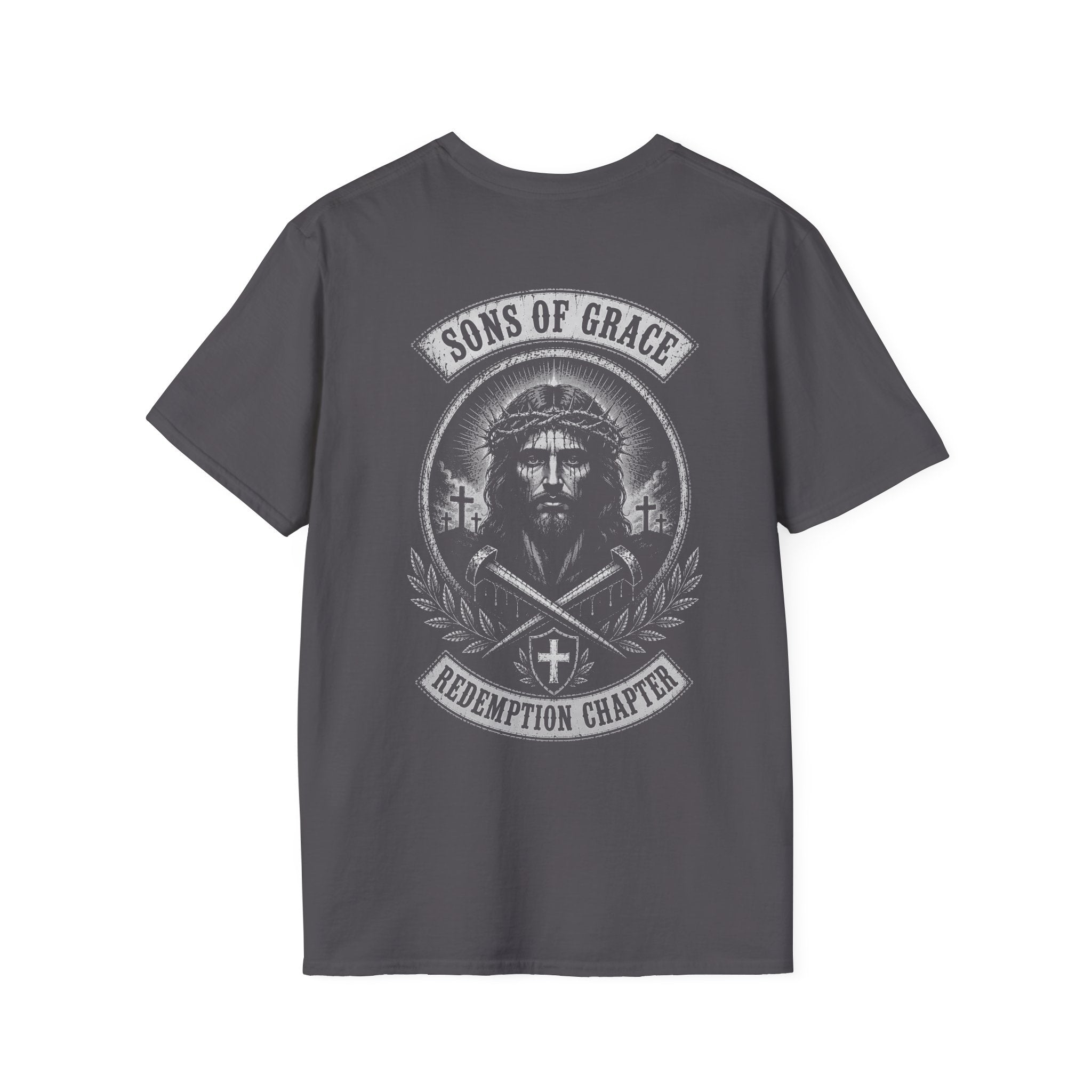 Sons Of Grace Redemption Chapter Jesus Crown Of Thorns Christian Biker Faith Artwork T-Shirt