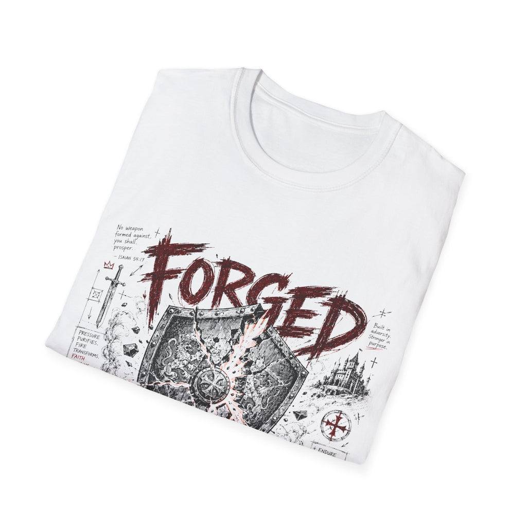 Forged Through Trial Christian Warrior Shield Iron Sharpens Iron Bible Verse Faith T-Shirt