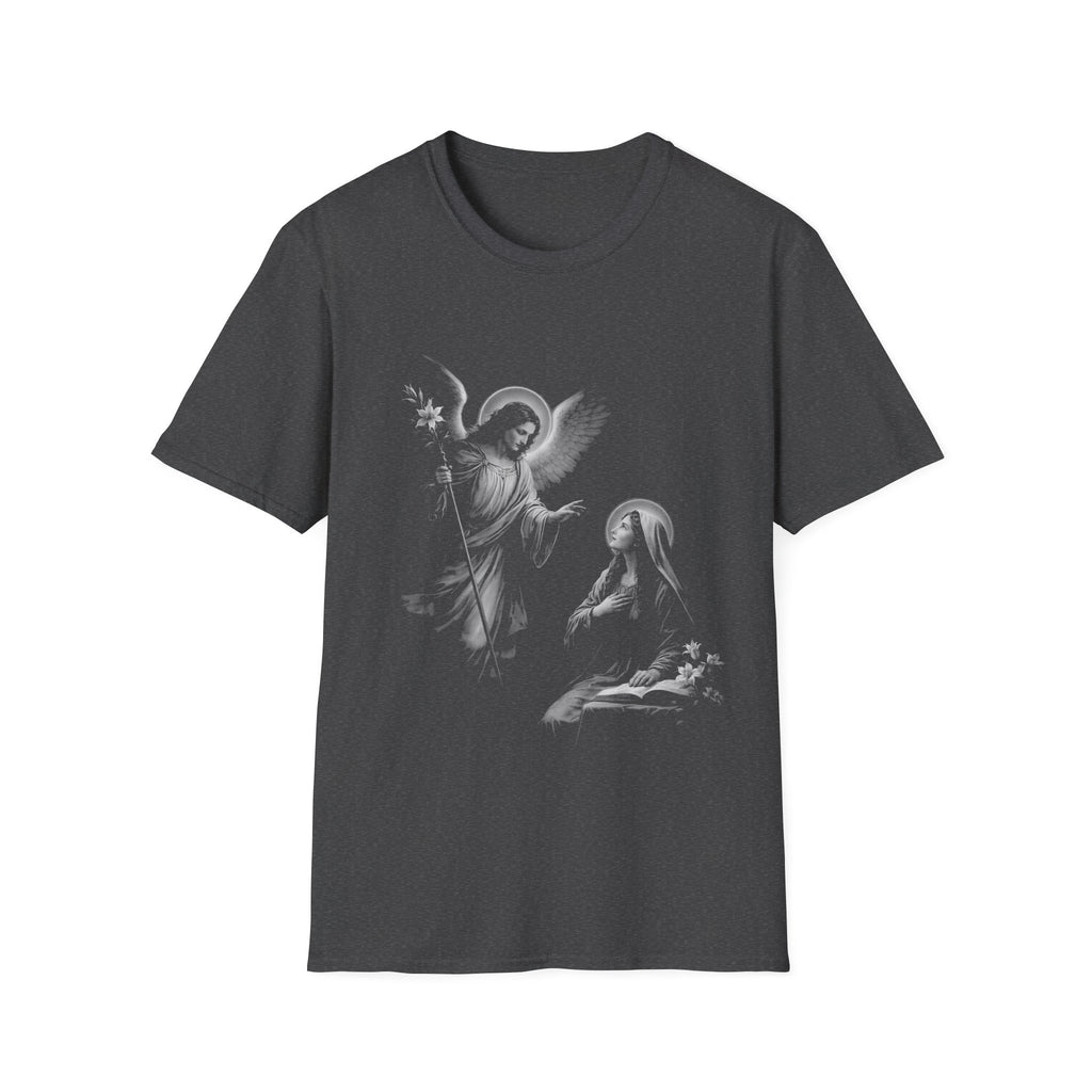 Annunciation angel gabriel and virgin mary christian catholic angelic scene religious artwork for believers and marian T-Shirt