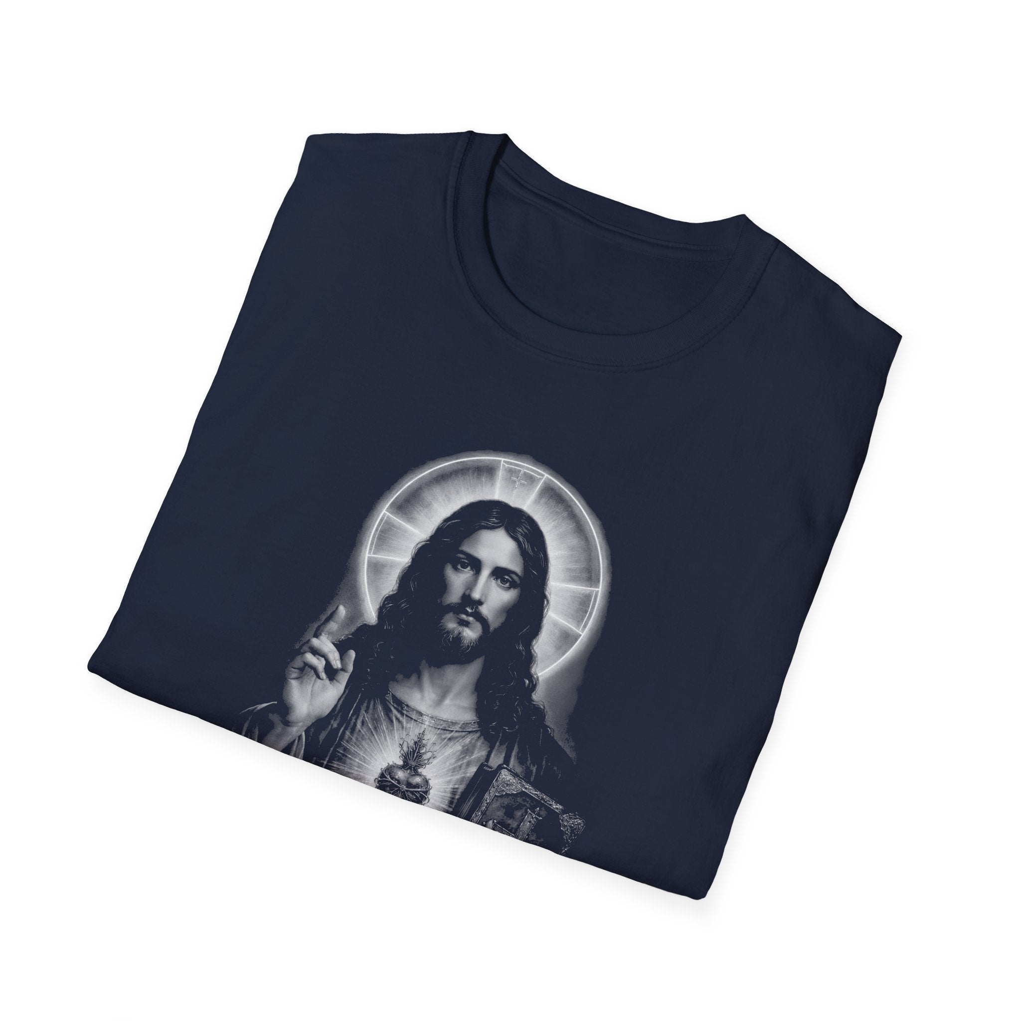 sacred heart of jesus christ with holy bible catholic christian religious image of jesus T-Shirt