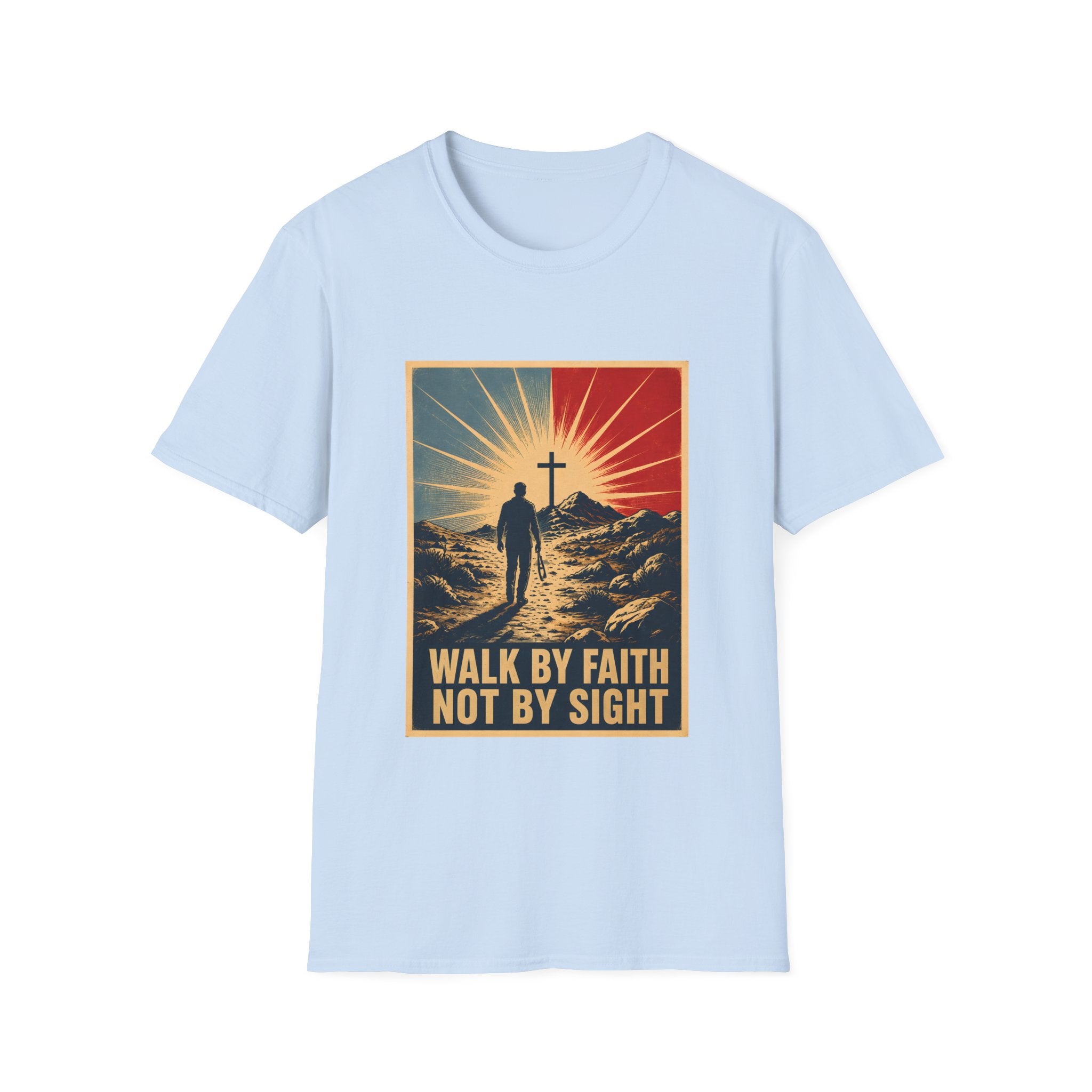 Walk By Faith Not By Sight Christian Cross Sunset Bible Verse Inspirational T-Shirt