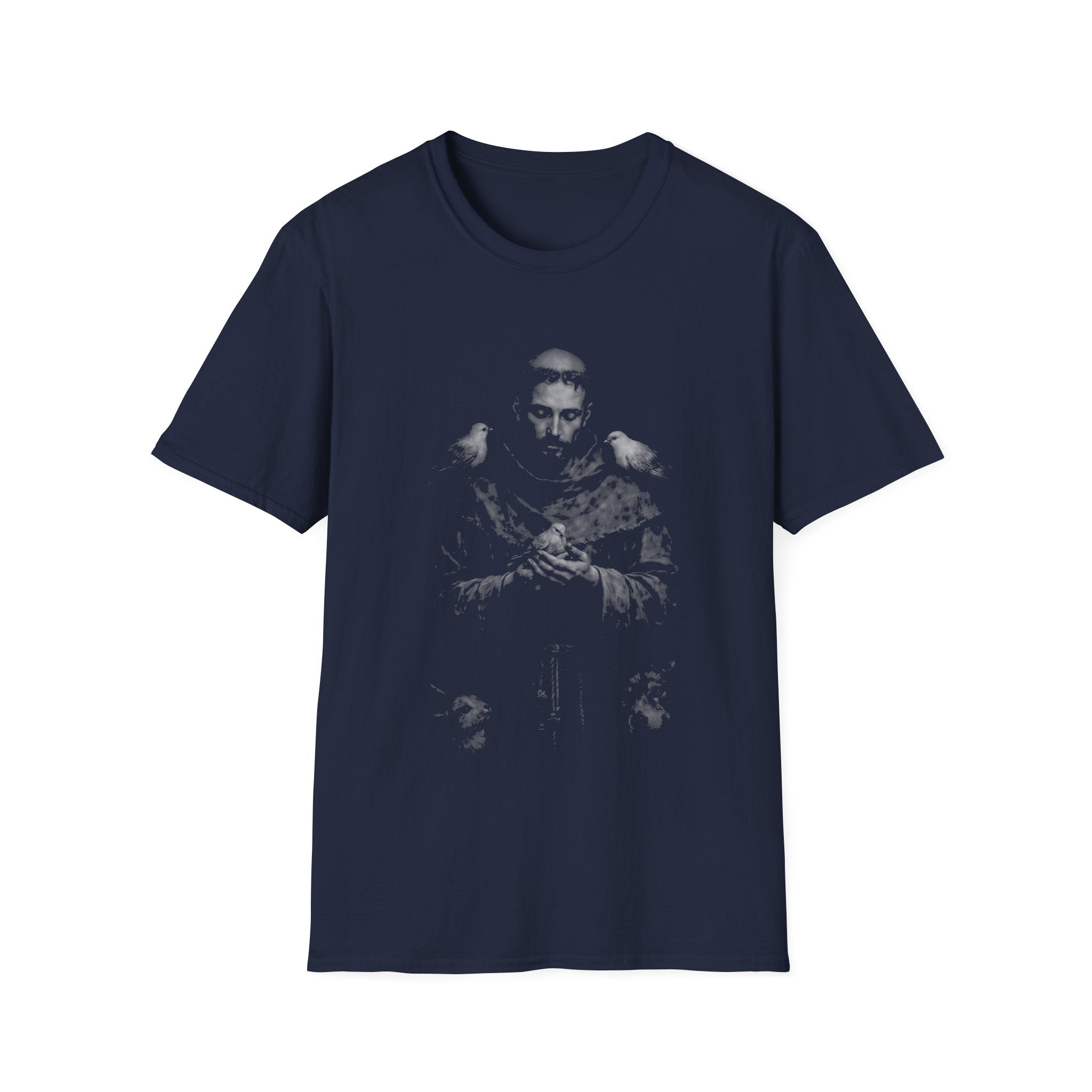 Saint francis of assisi with animals wolf rabbit and doves patron of animals and ecology T-Shirt