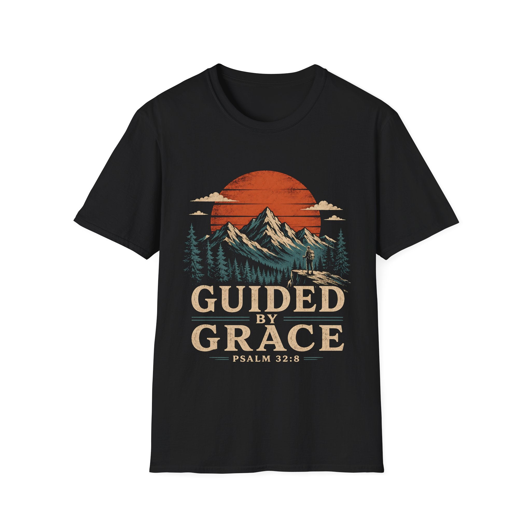 Guided By Grace Psalm 32 8 Christian Hiking Mountain Bible Verse Faith Outdoors T-Shirt