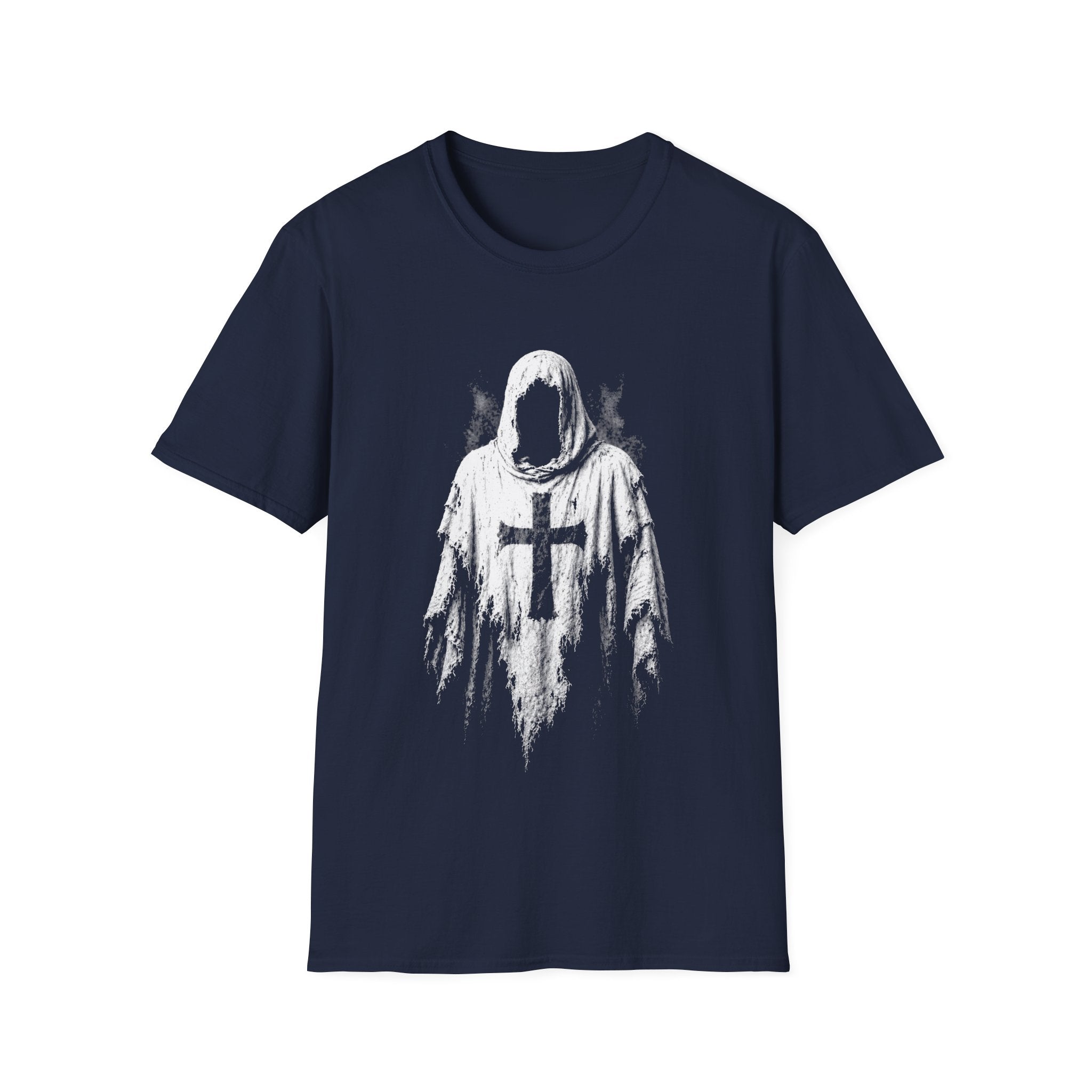 Hooded Crusader Phantom With Tattered Cross Robe Dark Gothic Grim Reaper Aesthetic T-Shirt