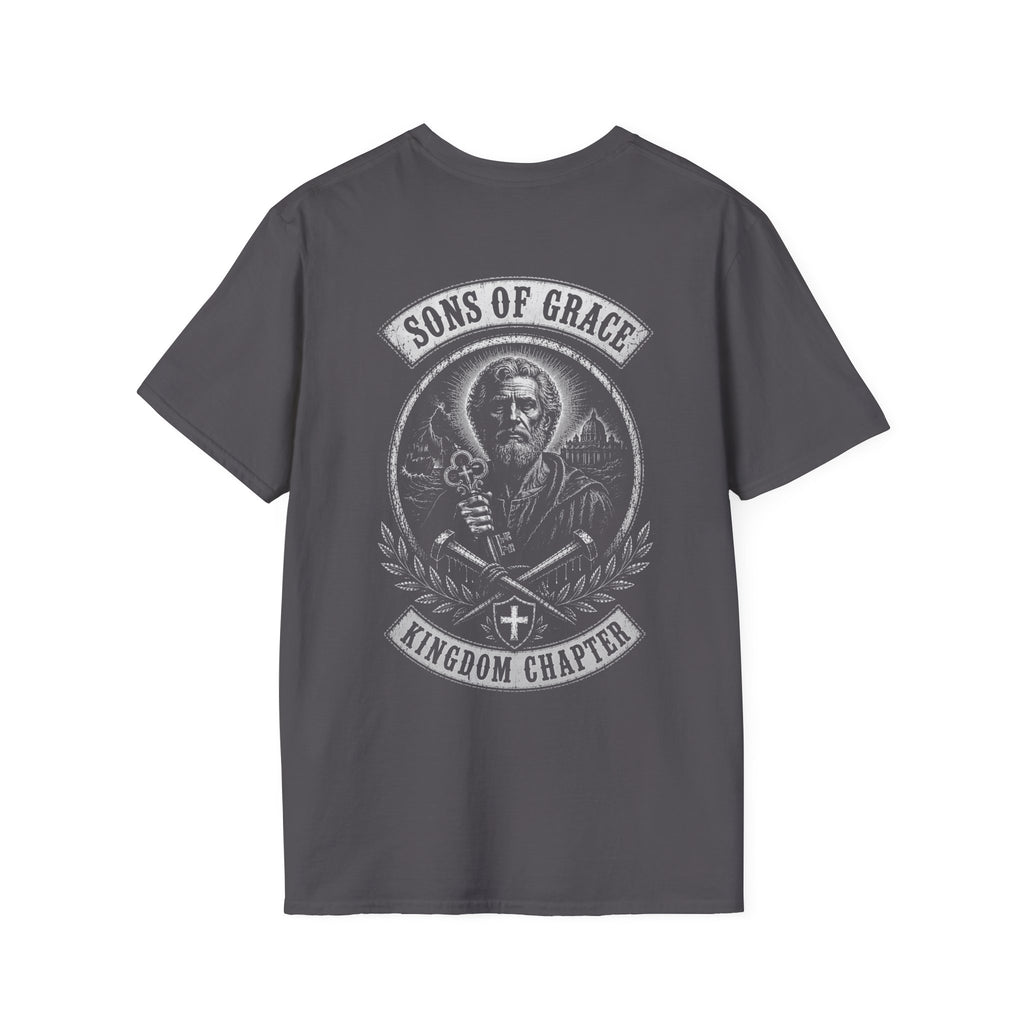Sons Of Grace Kingdom Chapter Christian Warrior Saint Peter Keys And Swords Faith Crest Emblem T-Shirt