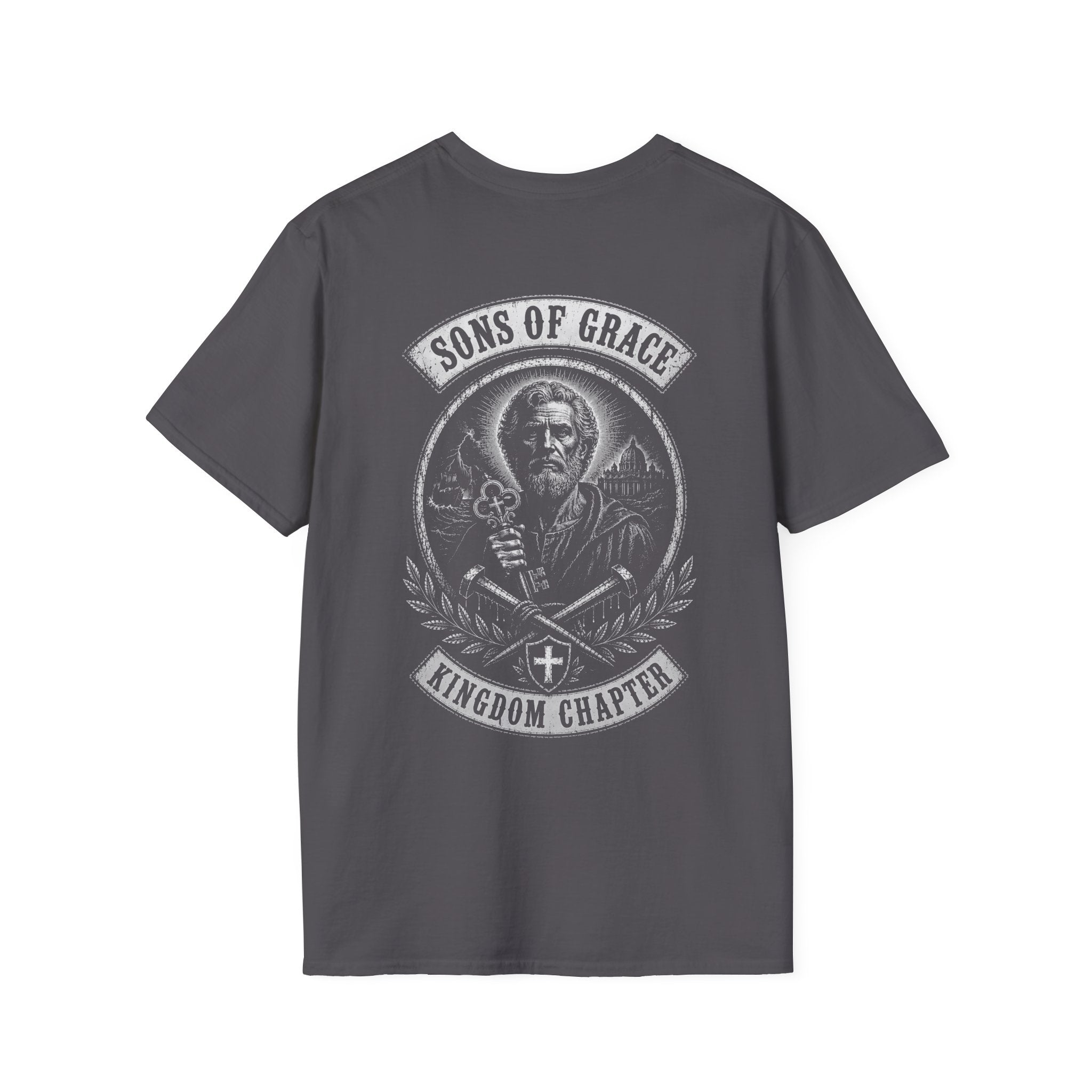 Sons Of Grace Kingdom Chapter Christian Warrior Saint Peter Keys And Swords Faith Crest Emblem T-Shirt