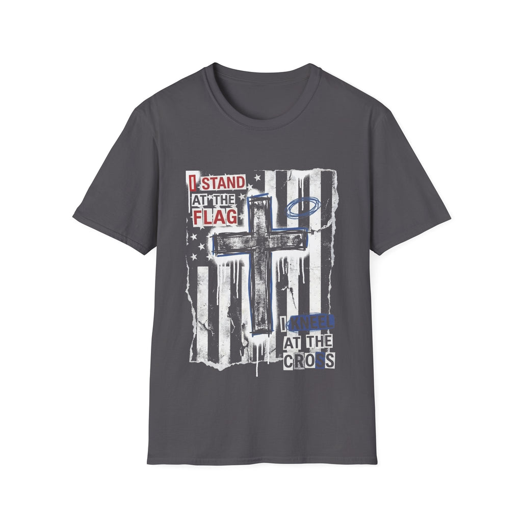 I stand at the flag i kneel at the cross christian patriotic american flag cross T-Shirt