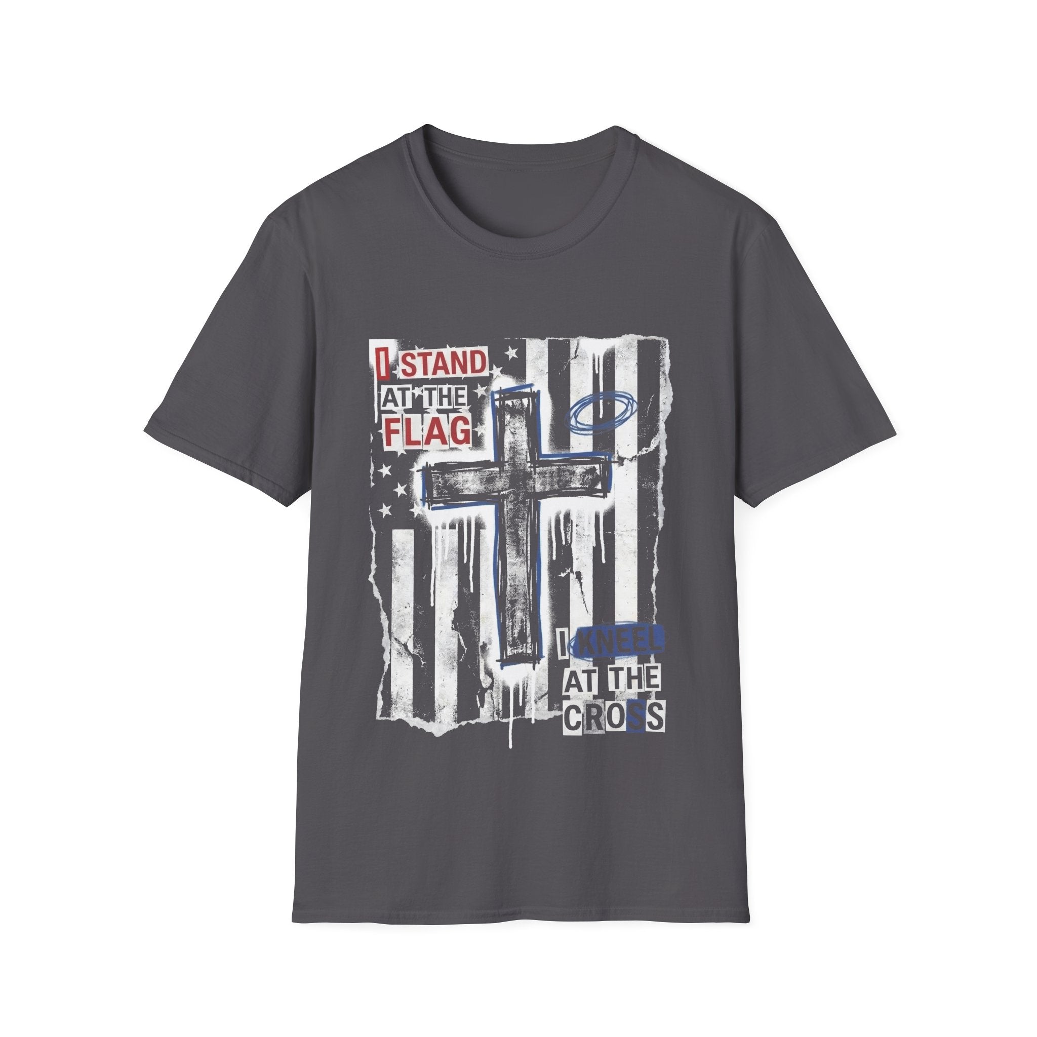 I stand at the flag i kneel at the cross christian patriotic american flag cross T-Shirt