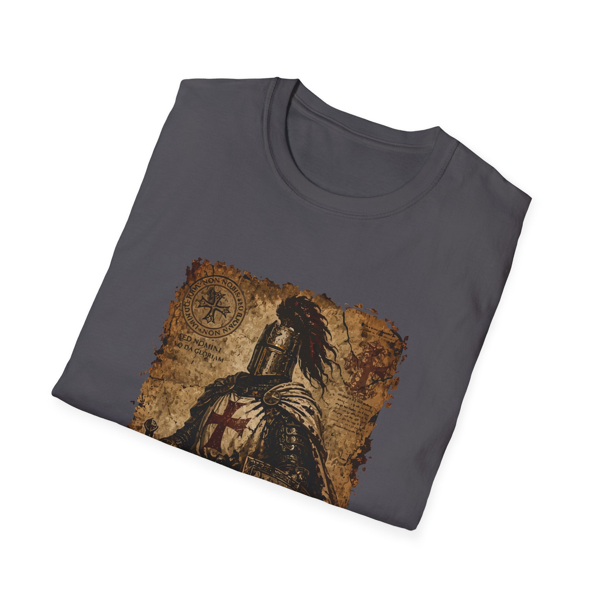 Templar Knight Non Nobis Domine Medieval Crusader Cross Shield And Sword Latin Motto Christian Warrior T-Shirt