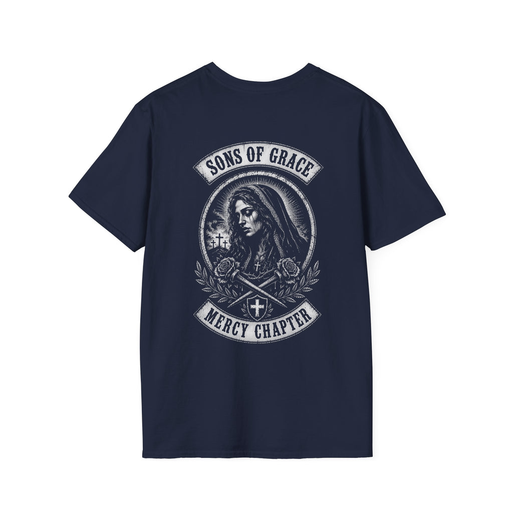 Sons Of Grace Mercy Chapter Gothic Virgin Mary Cross And Roses Catholic Biker Faith Emblem