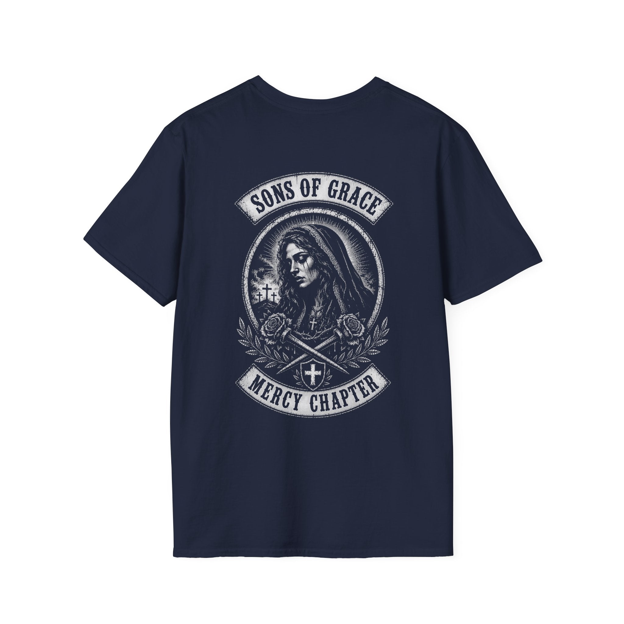Sons Of Grace Mercy Chapter Gothic Virgin Mary Cross And Roses Catholic Biker Faith Emblem